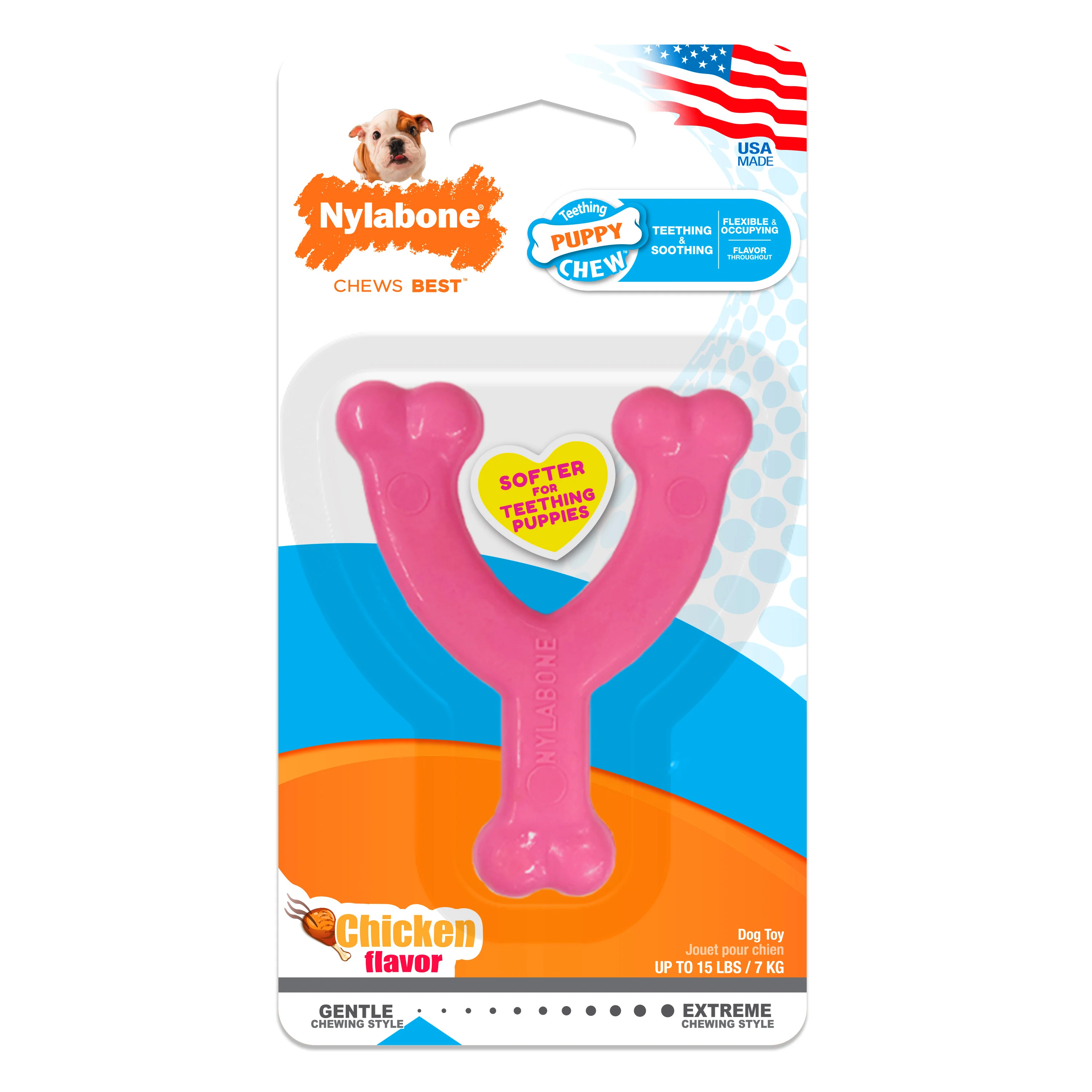 Nylabone Puppy Chew Toy Wishbone Chicken Pink X-Small/Petite - Image 1