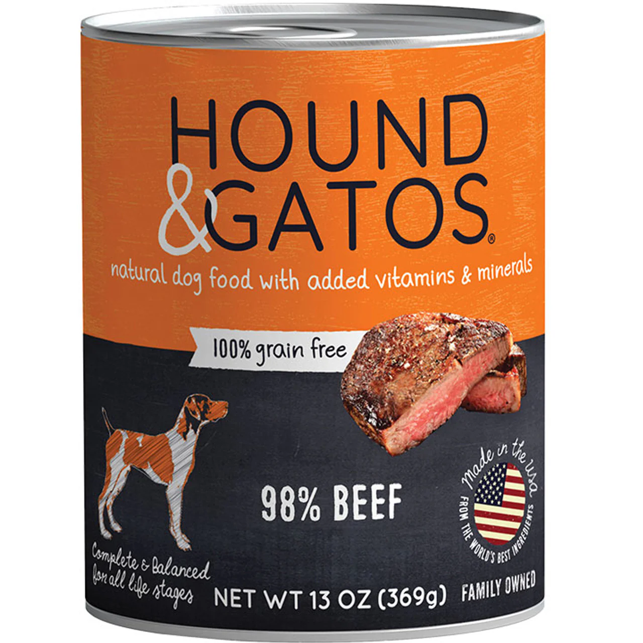 Hound & Gatos Wet Dog Food 98% Beef  13oz can - Image 1