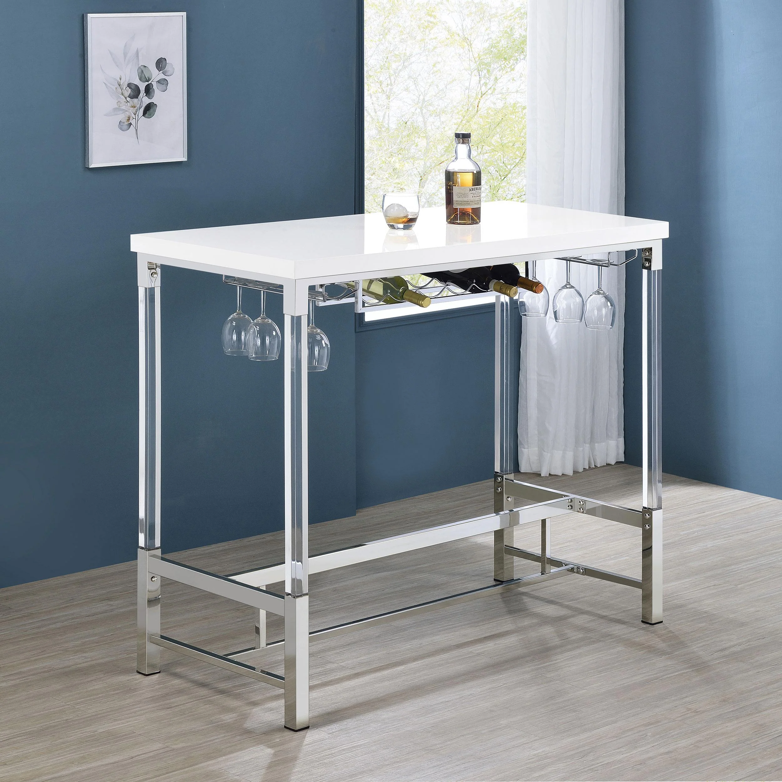 Coaster Furniture Norcrest 182101 47-inch Acrylic Leg Bar Table - White High Gloss - Image 2
