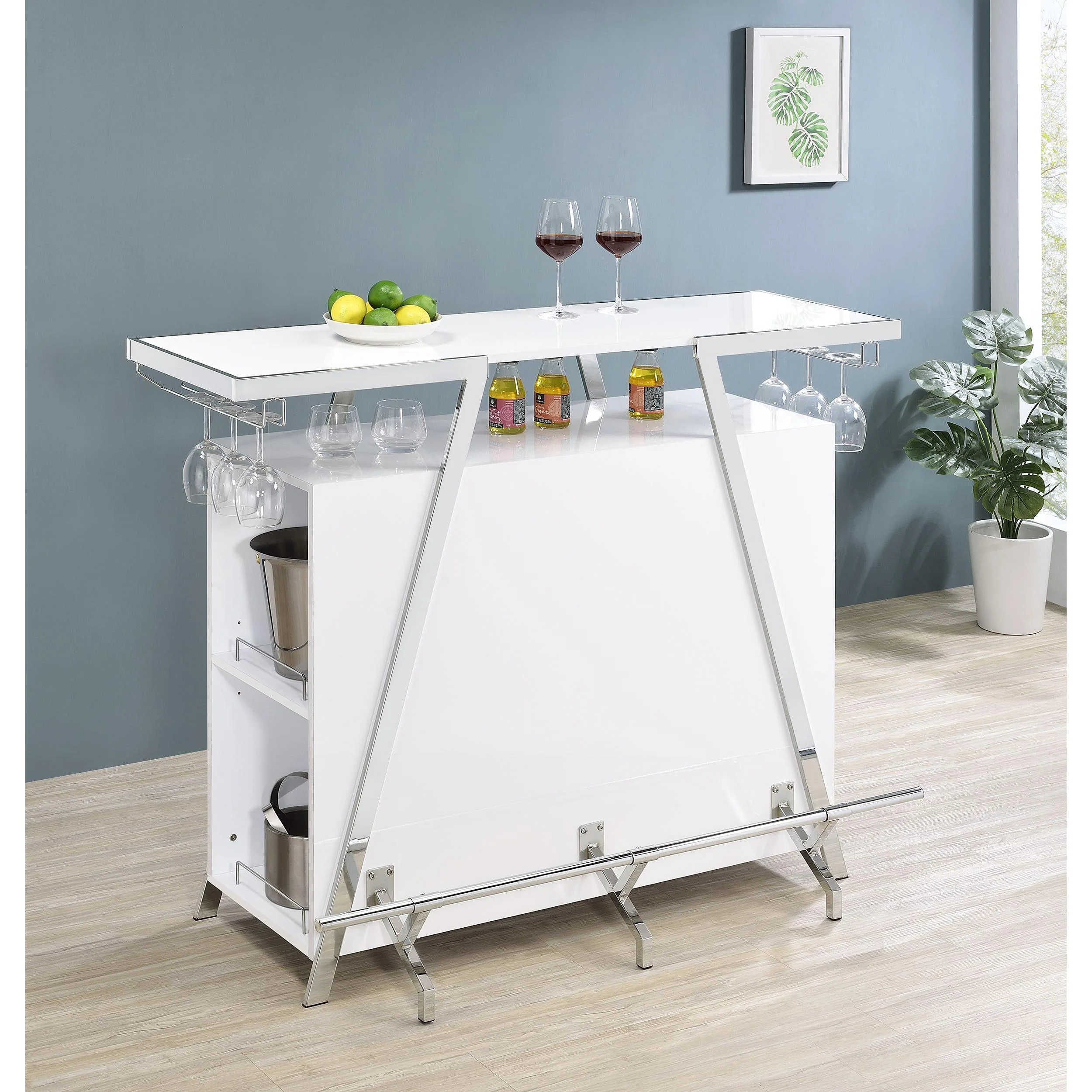 Coaster Furniture Araceli 182355 Freestanding LED Home Bar Cabinet - White High Gloss - Image 2