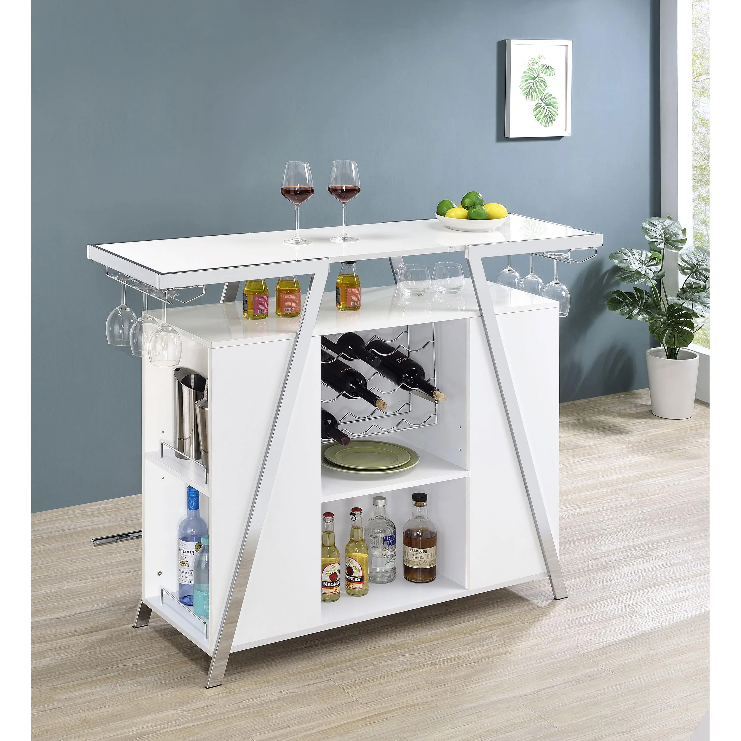 Coaster Furniture Araceli 182355 Freestanding LED Home Bar Cabinet - White High Gloss - Image 3