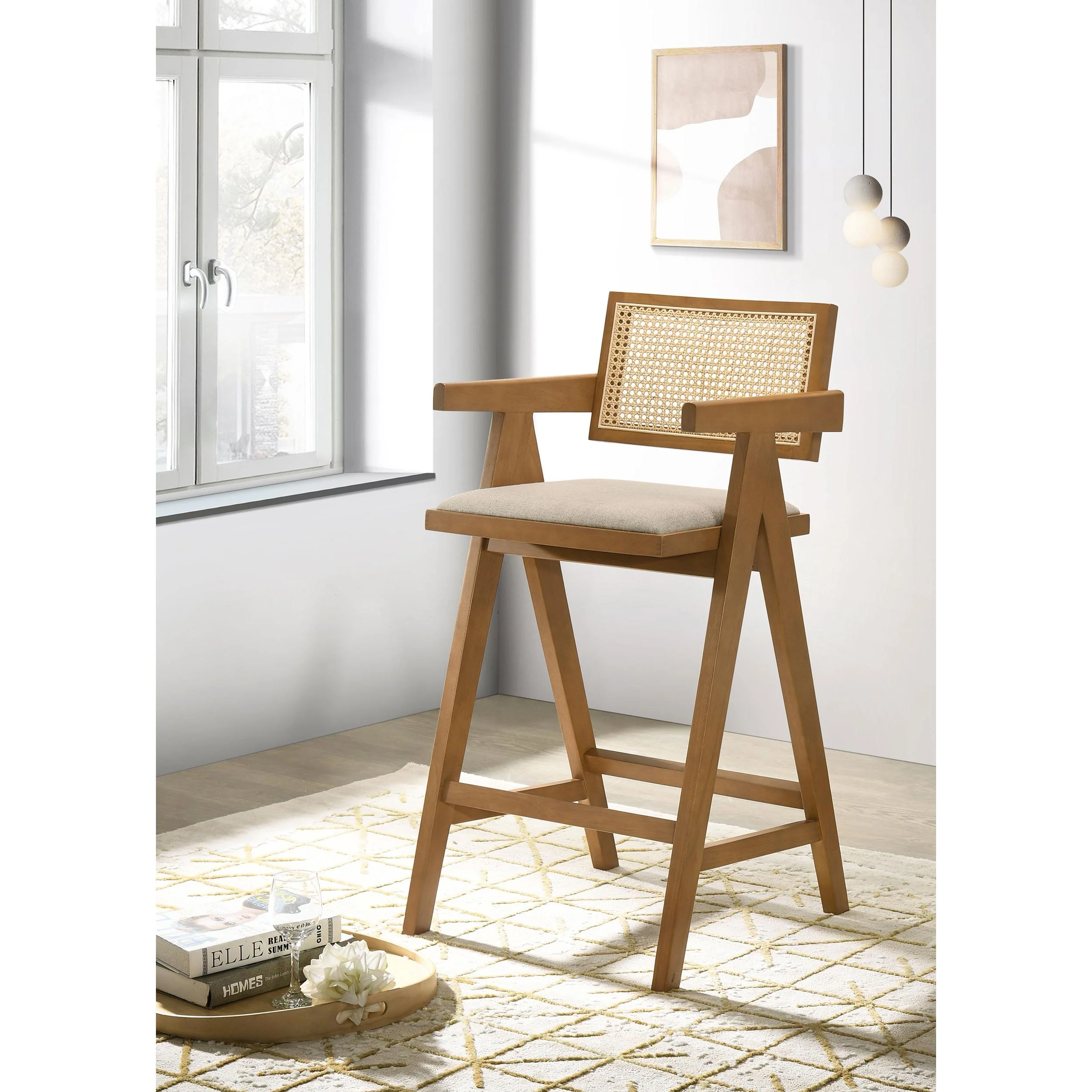 Coaster Furniture Kane 182677 Woven Rattan Wood Bar Chair - Light Walnut - Image 2