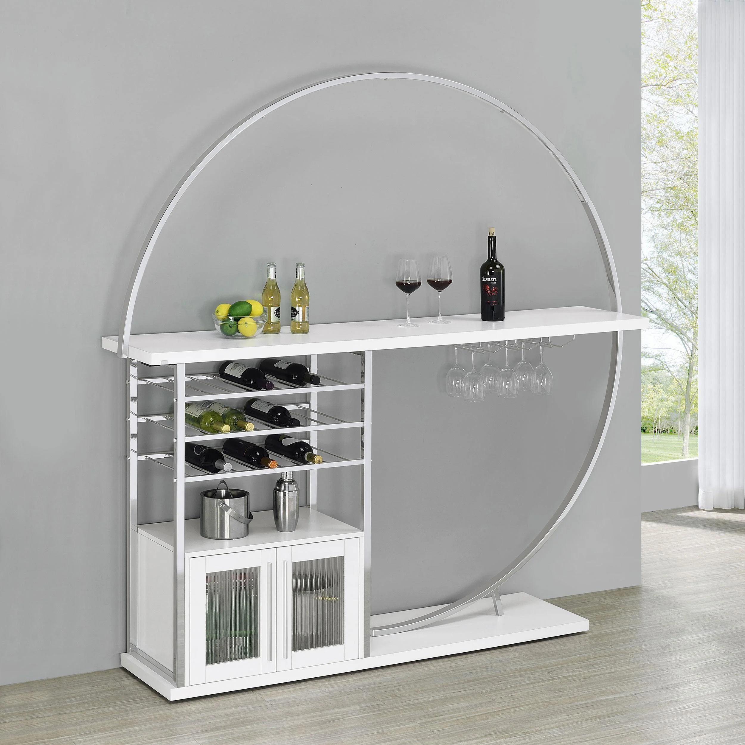 Coaster Furniture Risley 182798 2-door Circular LED Home Bar Cabinet - White High Gloss - Image 2