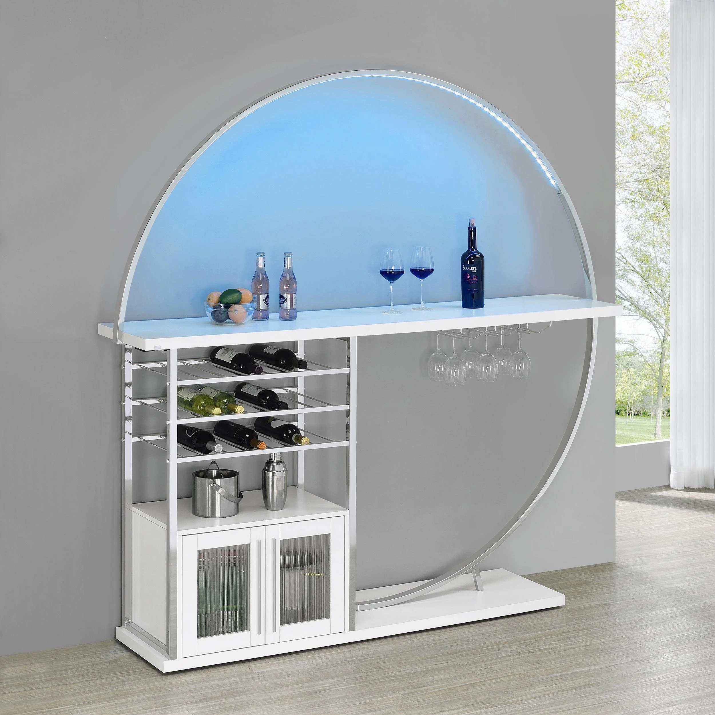 Coaster Furniture Risley 182798 2-door Circular LED Home Bar Cabinet - White High Gloss - Image 3