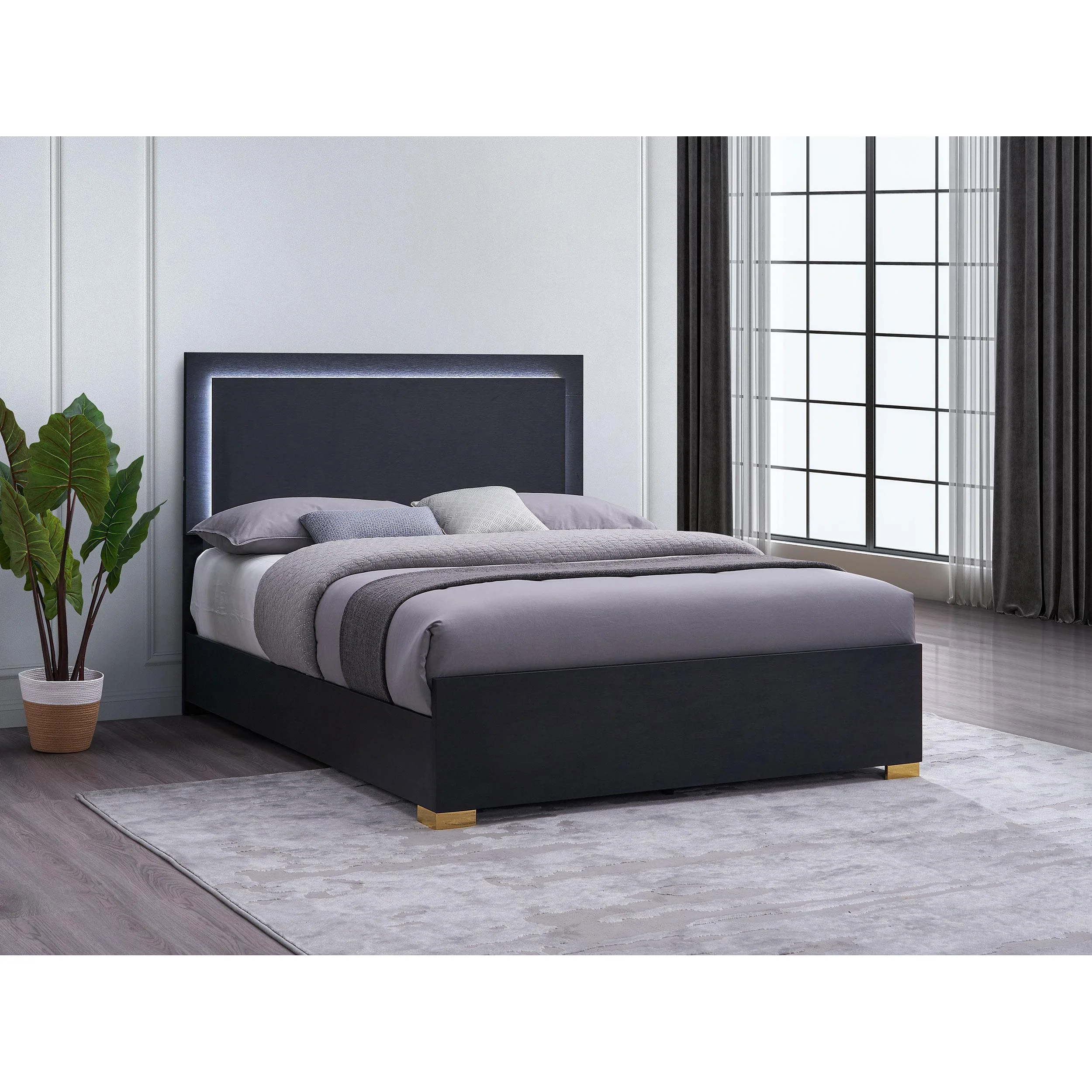 Coaster Furniture Marceline 222831Q Wood Queen LED Panel Bed - Black - Image 2