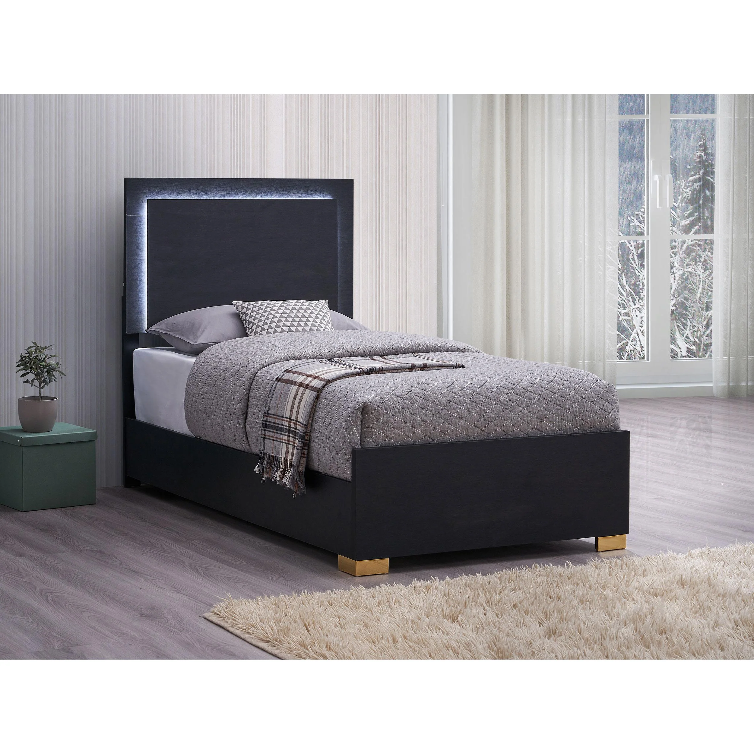 Coaster Furniture Marceline 222831T Wood Twin LED Panel Bed - Black - Image 2