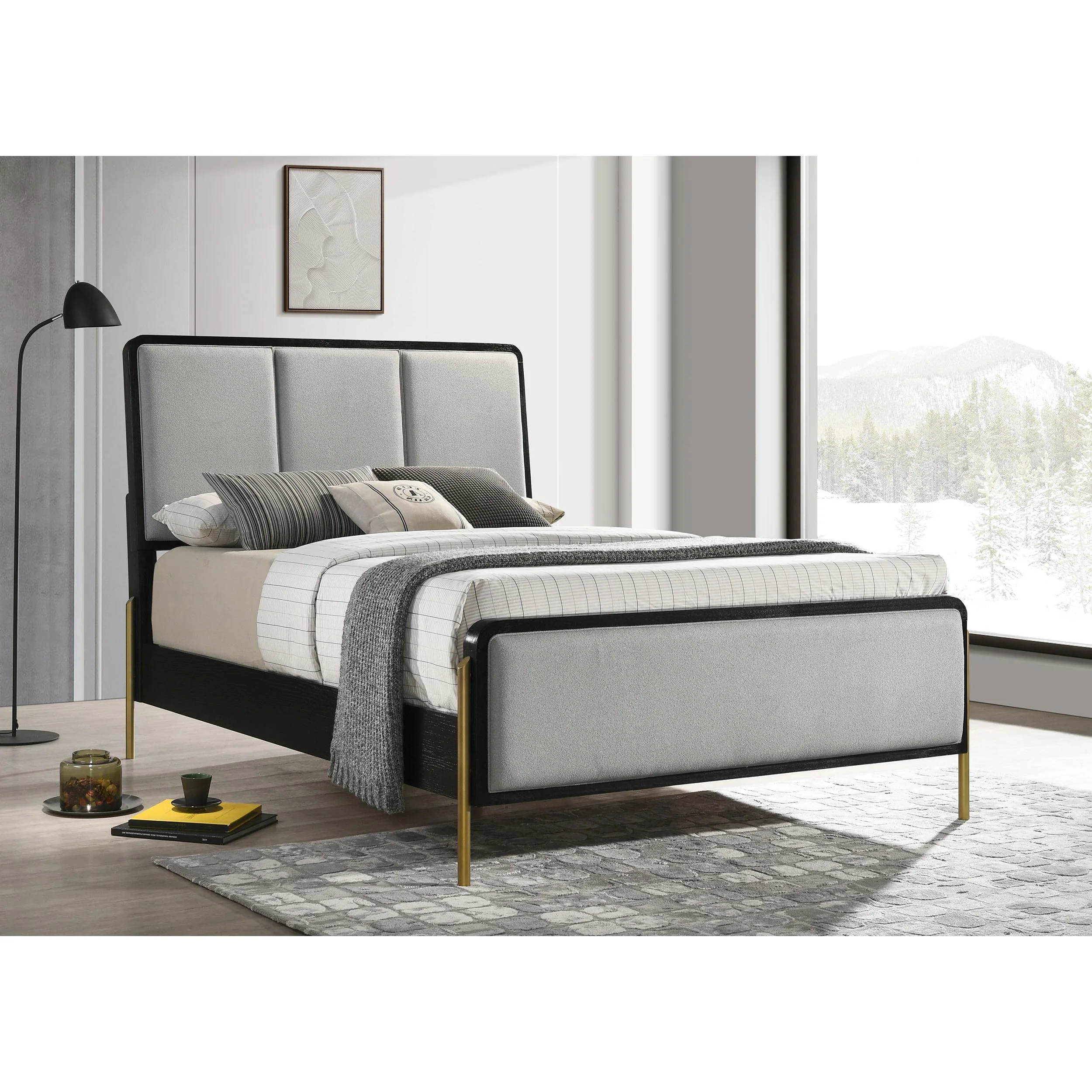 Coaster Furniture Arini 224331Q Upholstered Queen Panel Bed - Black and Grey - Image 2