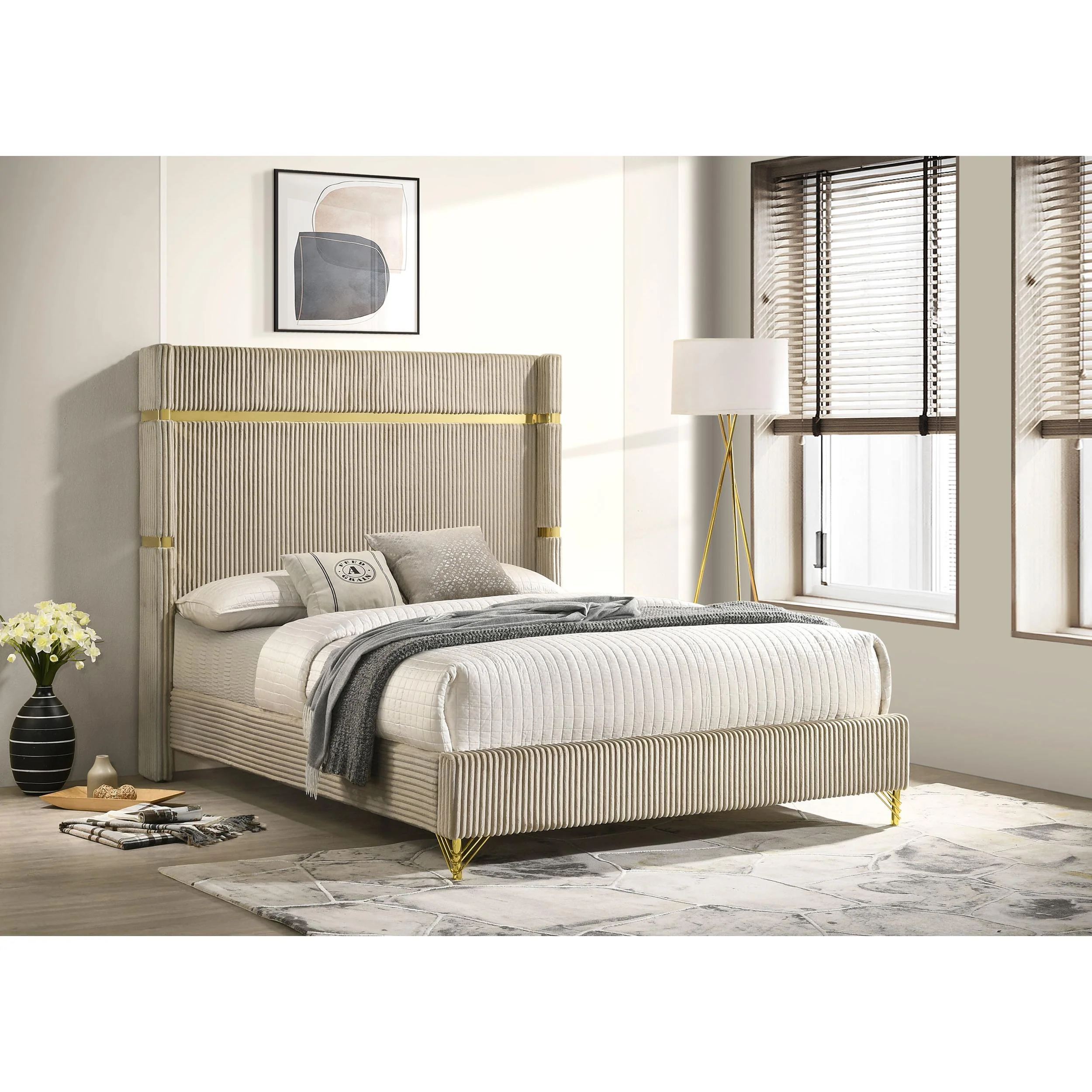 Coaster Furniture Lucia 224731KE 61-inch Upholstered Eastern King Wingback Bed - Beige - Image 2
