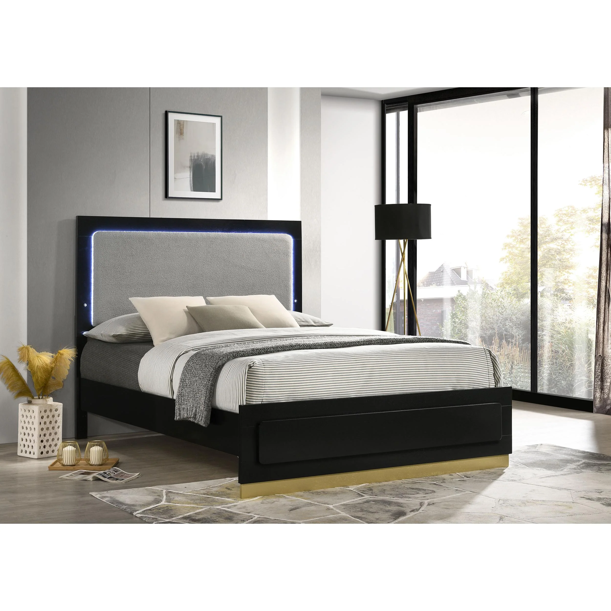 Coaster Furniture Caraway 224781Q Wood Queen LED Panel Bed - Black - Image 2