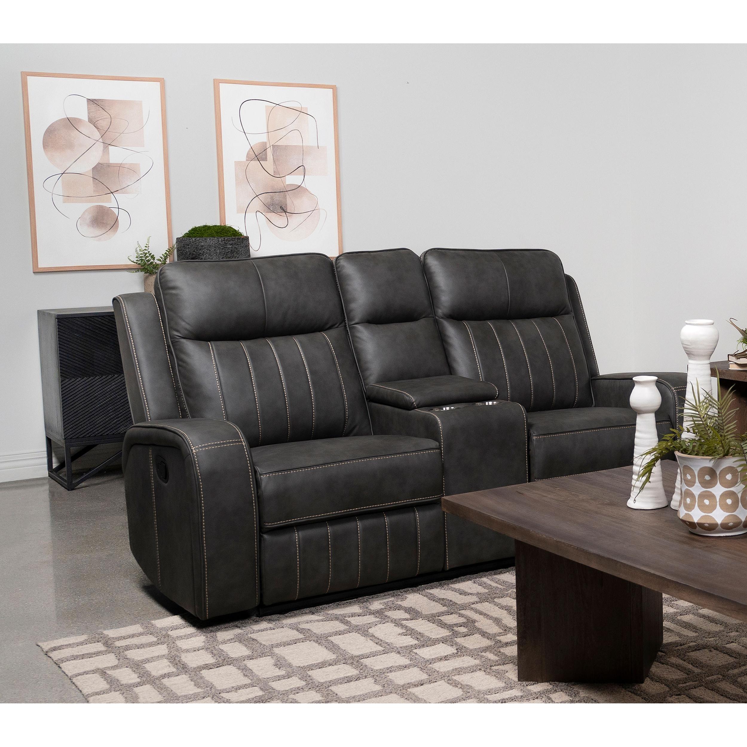 Coaster Furniture Raelynn 603192 Upholstered Track Arm Motion Loveseat - Grey - Image 2
