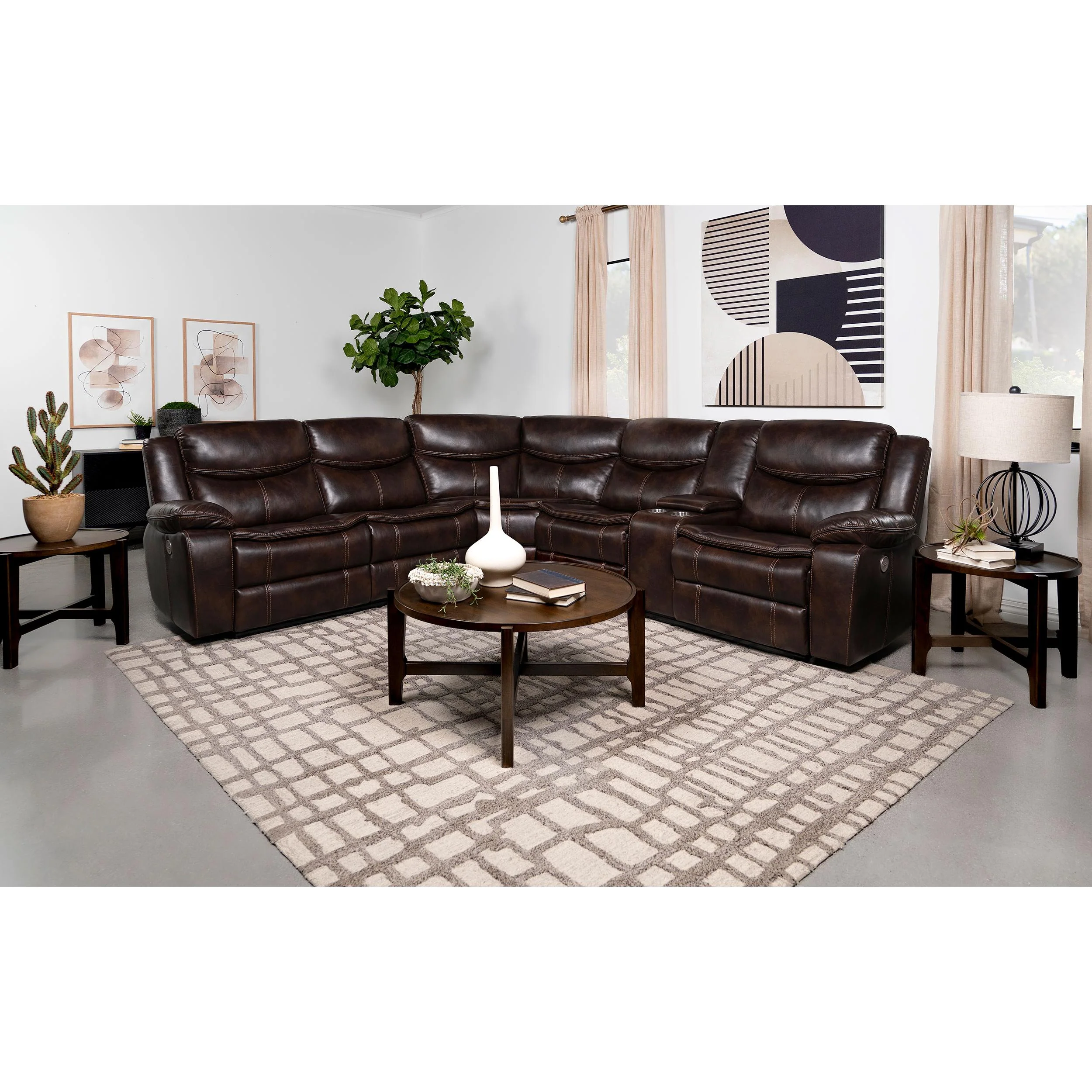 Coaster Furniture Sycamore 610190P Upholstered Power Reclining Sectional Sofa - Brown - Image 2