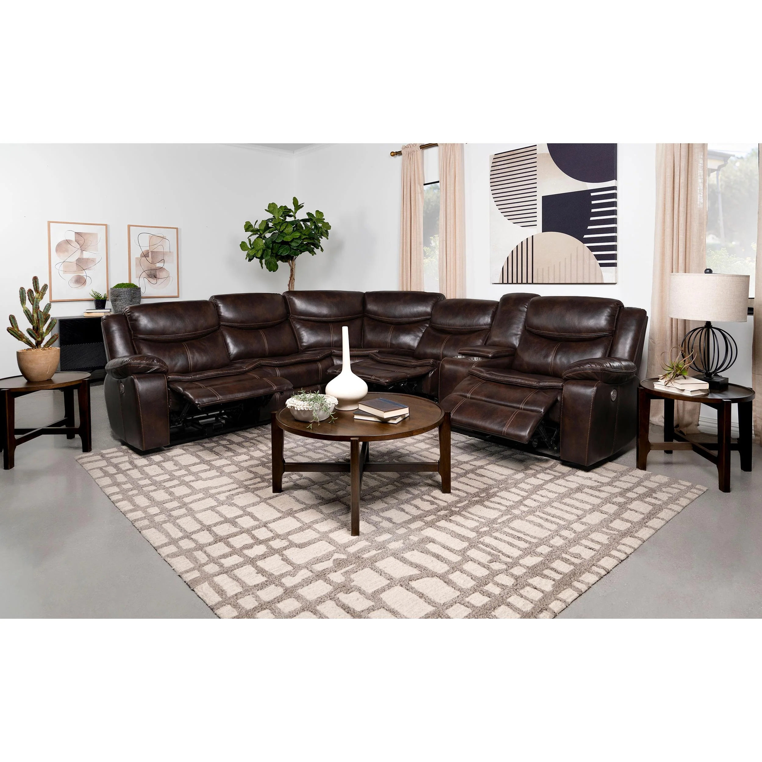 Coaster Furniture Sycamore 610190P Upholstered Power Reclining Sectional Sofa - Brown - Image 3