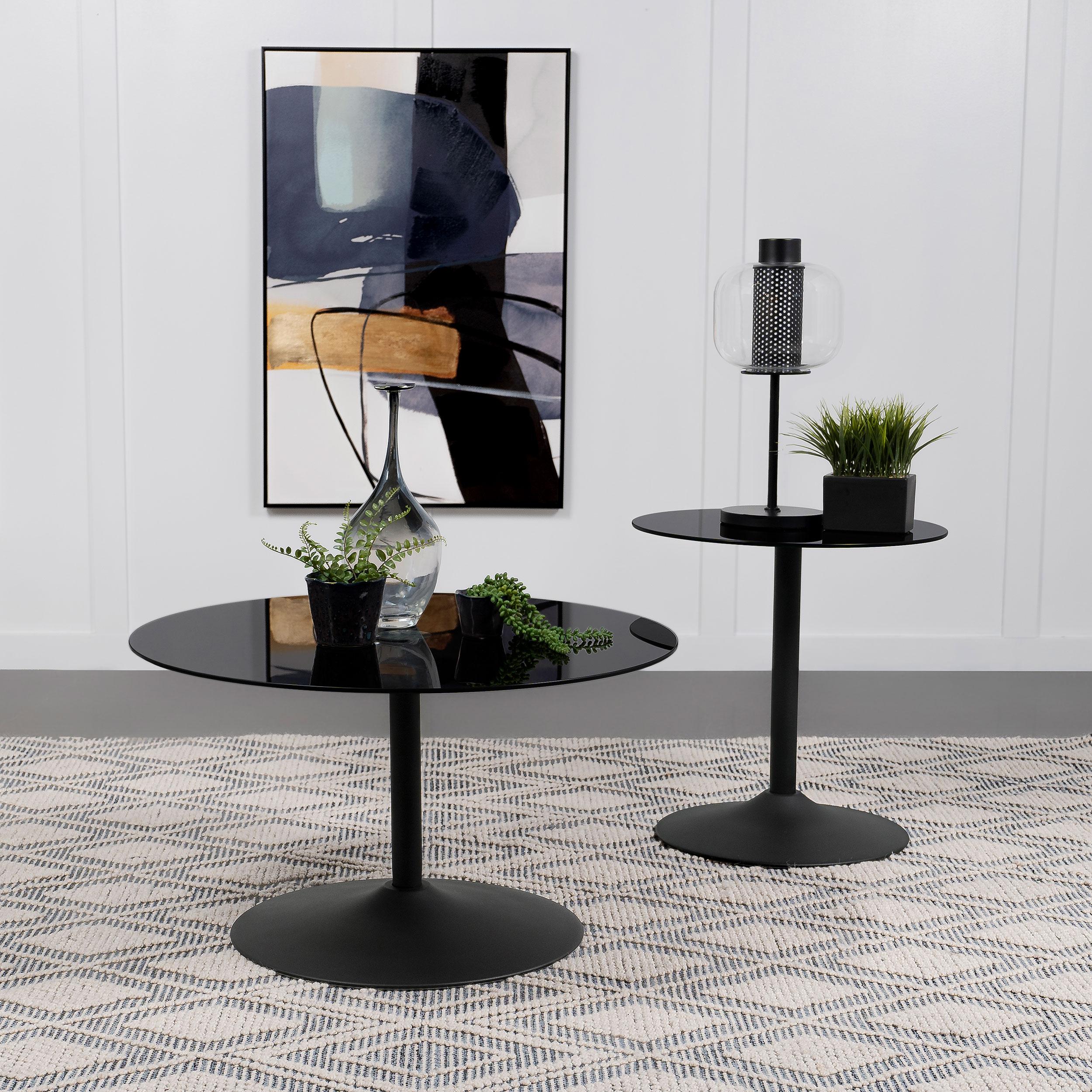 Coaster Furniture Ganso 709688 Round Metal Coffee Table With Tempered Glass Top - Black - Image 3