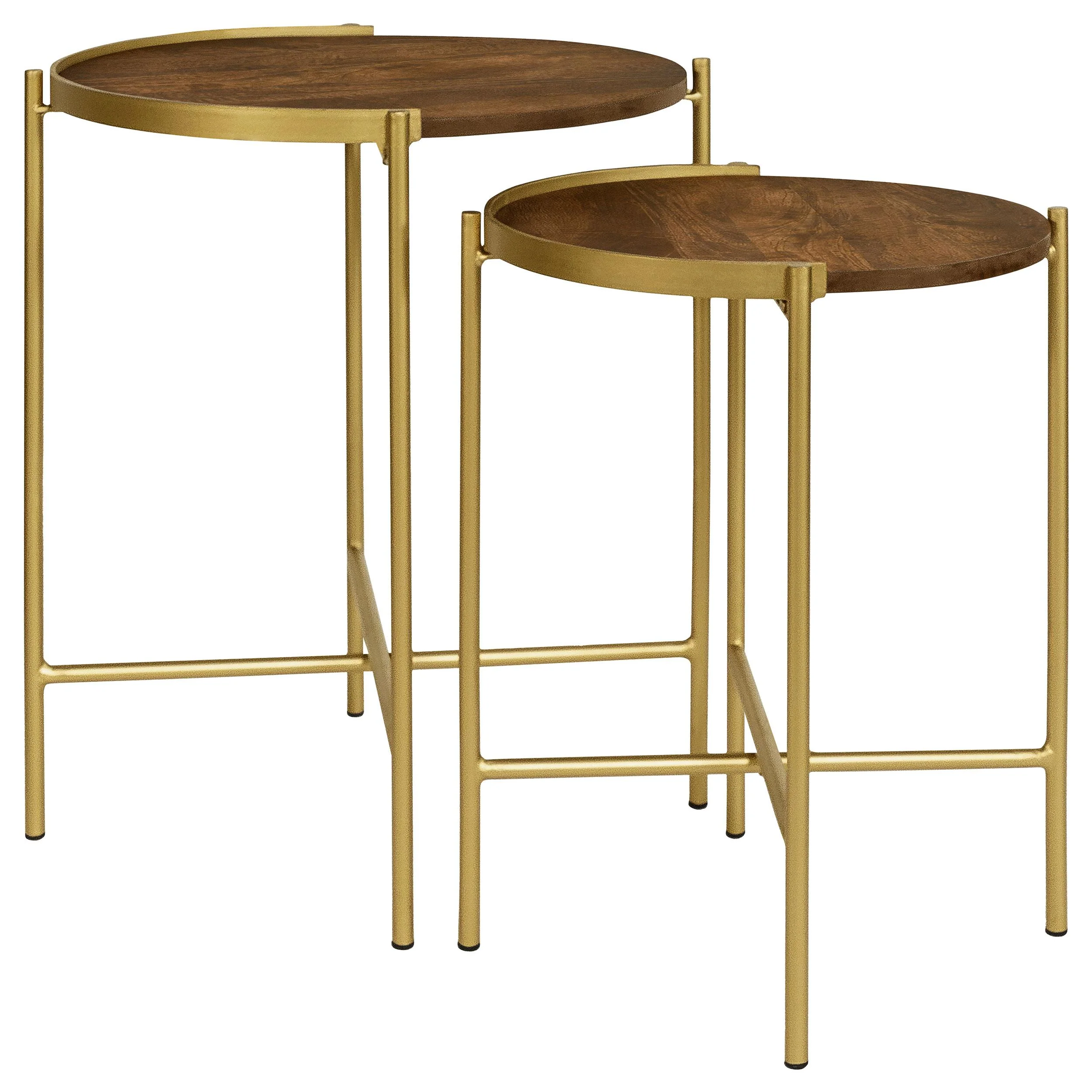 Coaster Furniture Malka 936168 2-piece Round Wood Nesting Table – Dark Brown and Gold