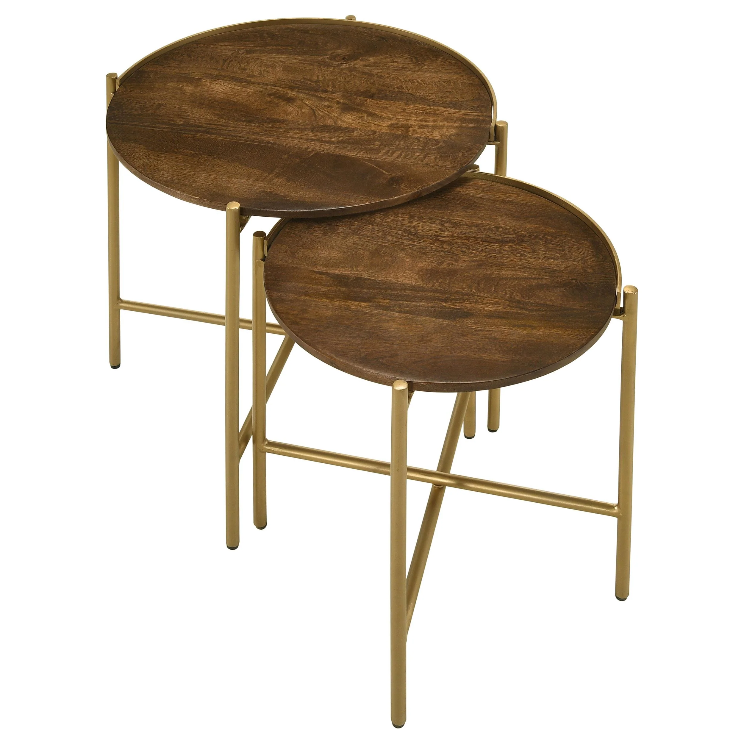 Coaster Furniture Malka 936168 2-piece Round Wood Nesting Table - Dark Brown and Gold - Image 3