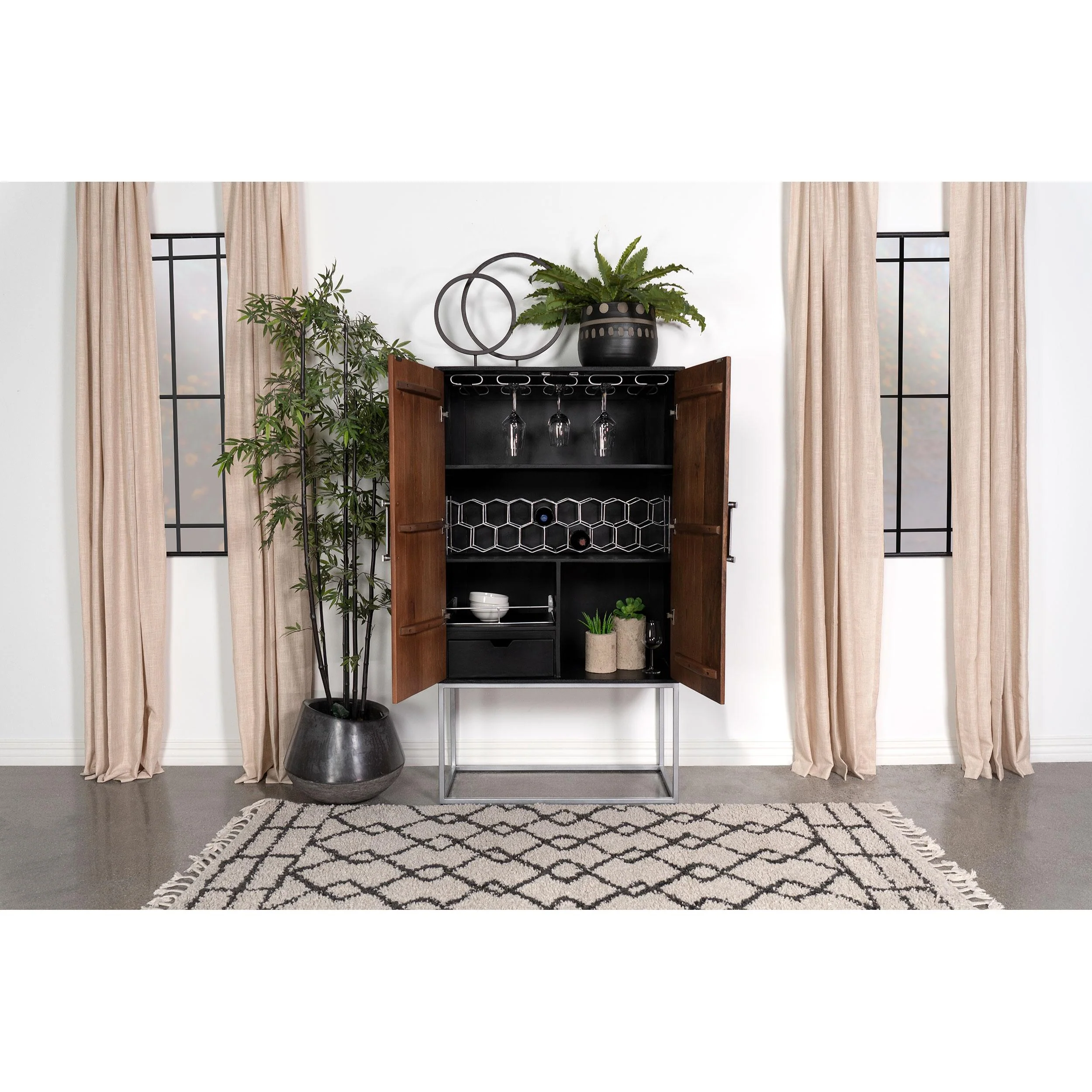 Coaster Furniture Borman 950318 2-door Home Bar Cabinet Wine Storage - Walnut and Black - Image 3