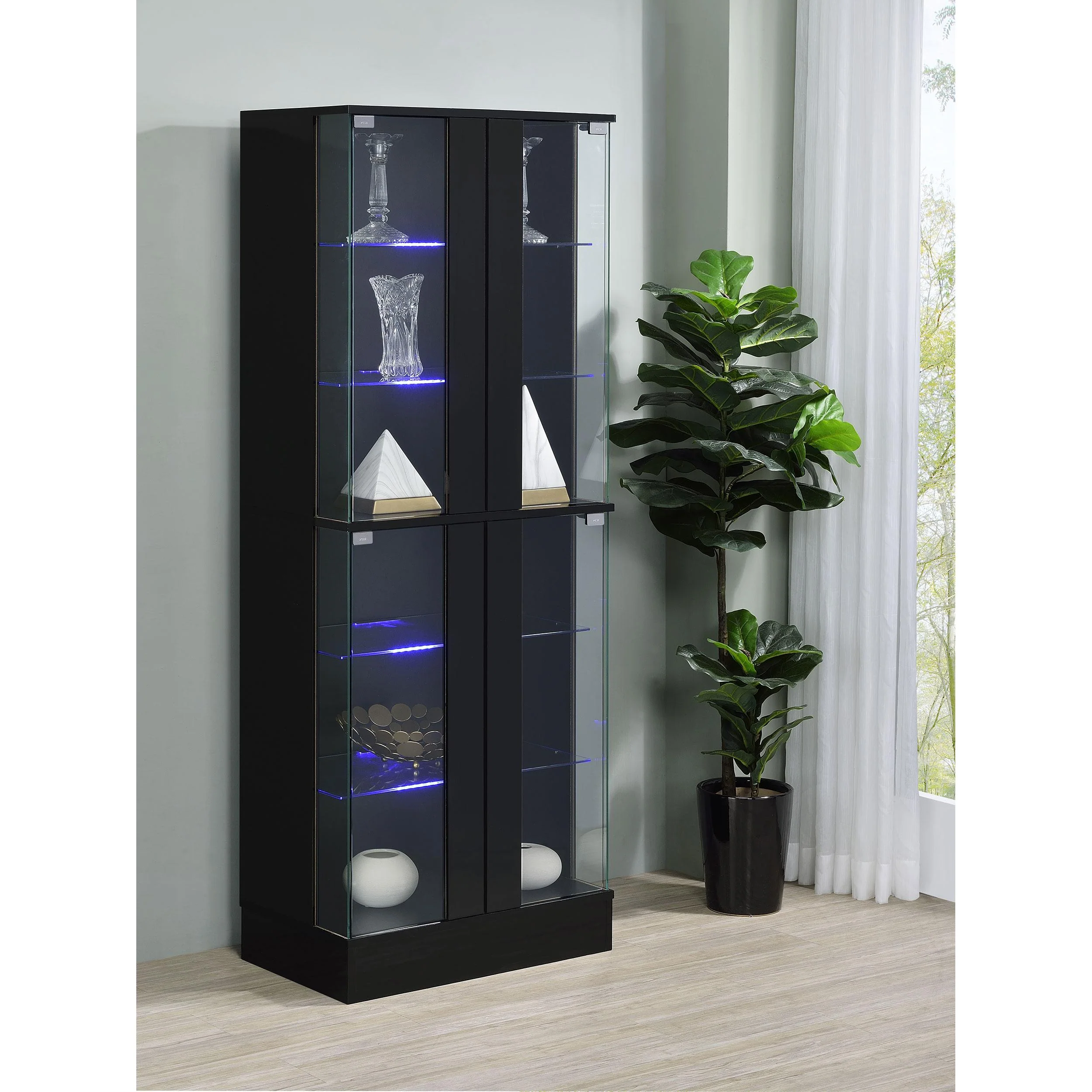Coaster Furniture Cabra 950398 4-door LED Curio Display Cabinet - Black High Gloss - Image 3