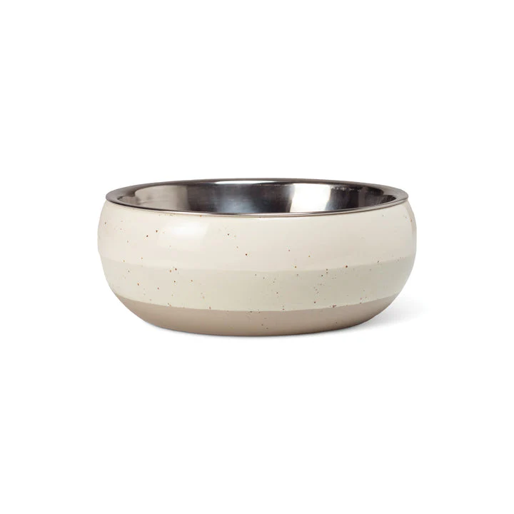 Petshop Small Speckled Stripe Ivory Feeder With Stainless Steel Bowl Insert 1.6cup - Image 1
