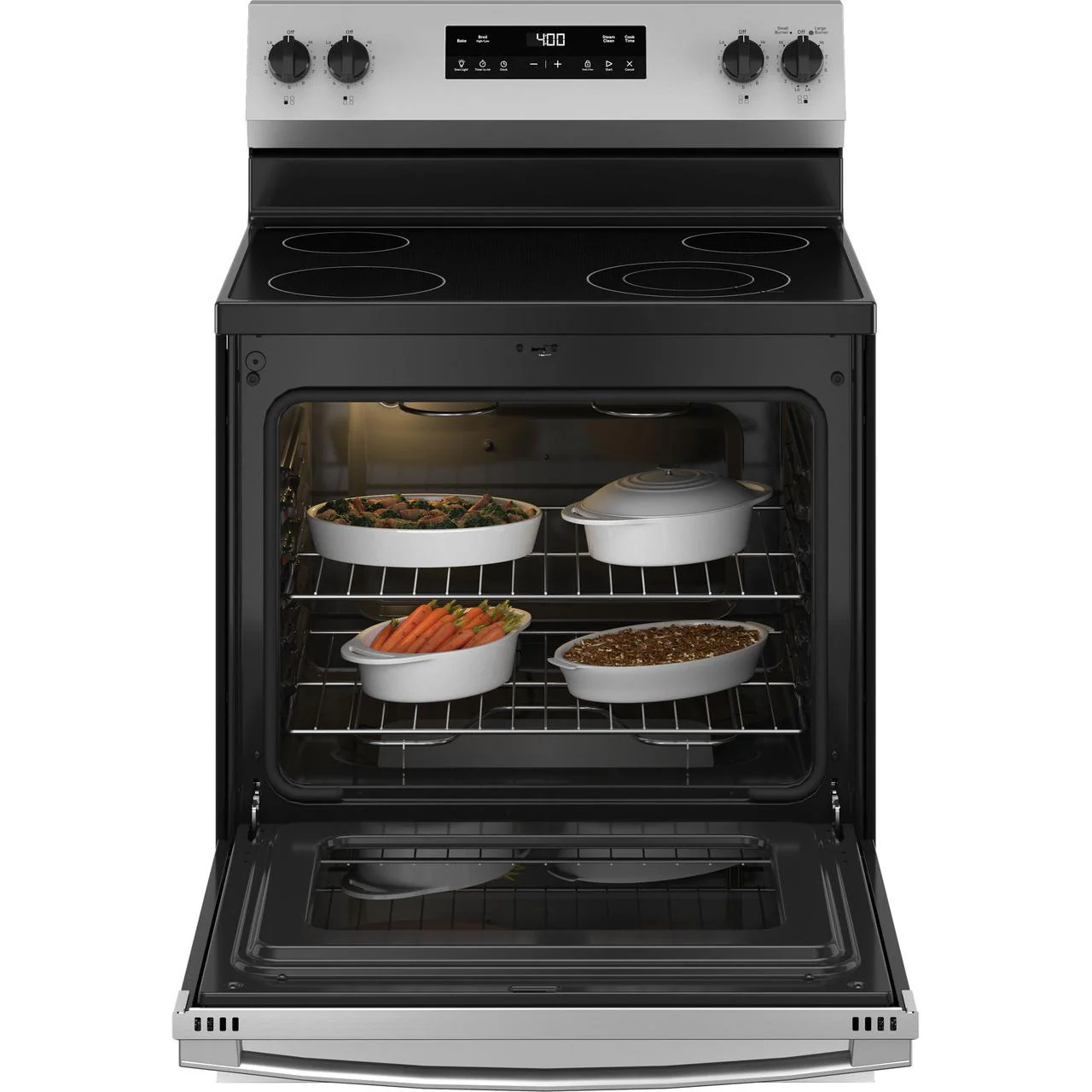GE 30-inch Freestanding Electric Range with Steam Clean GRF400SVSS - Image 2