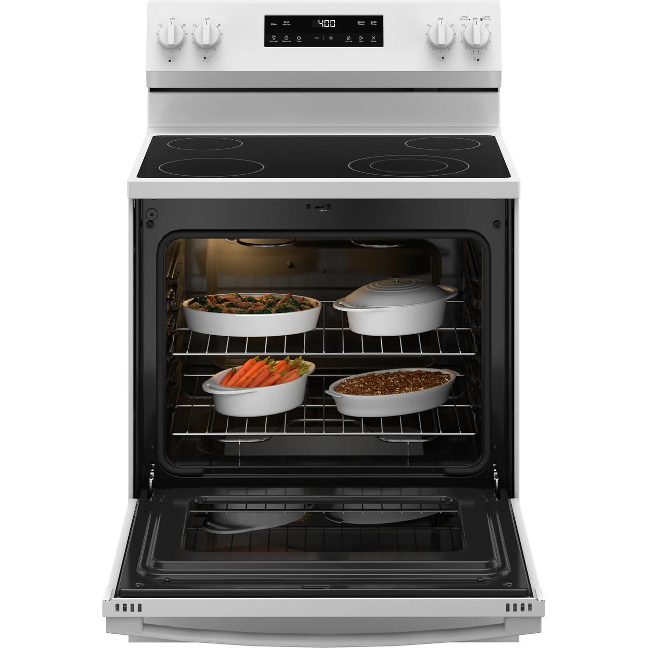 GE 30-inch Freestanding Electric Range with Steam Clean GRF400SVWW - Image 2