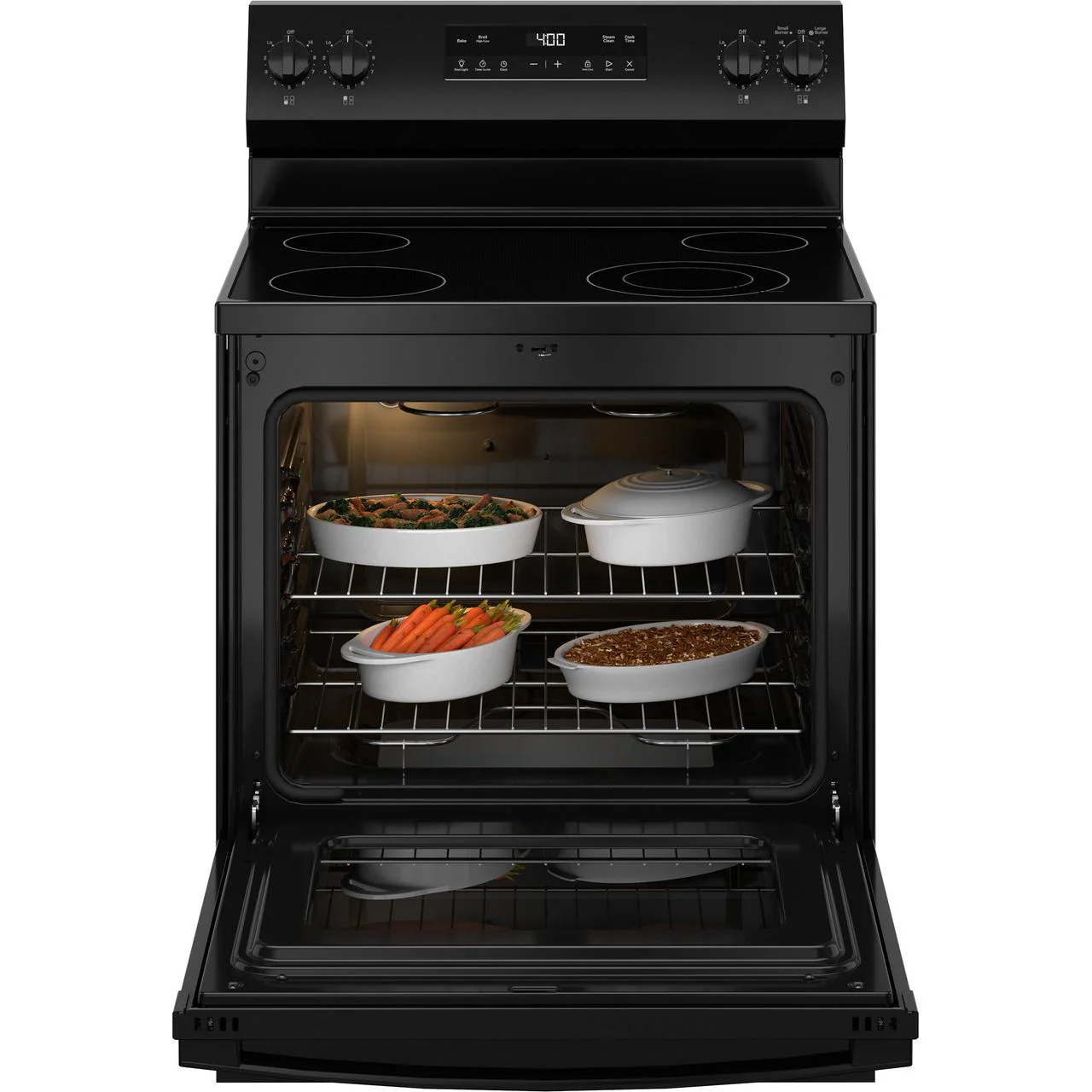 GE 30-inch Freestanding Electric Range with Steam Clean GRF400SVBB - Image 2