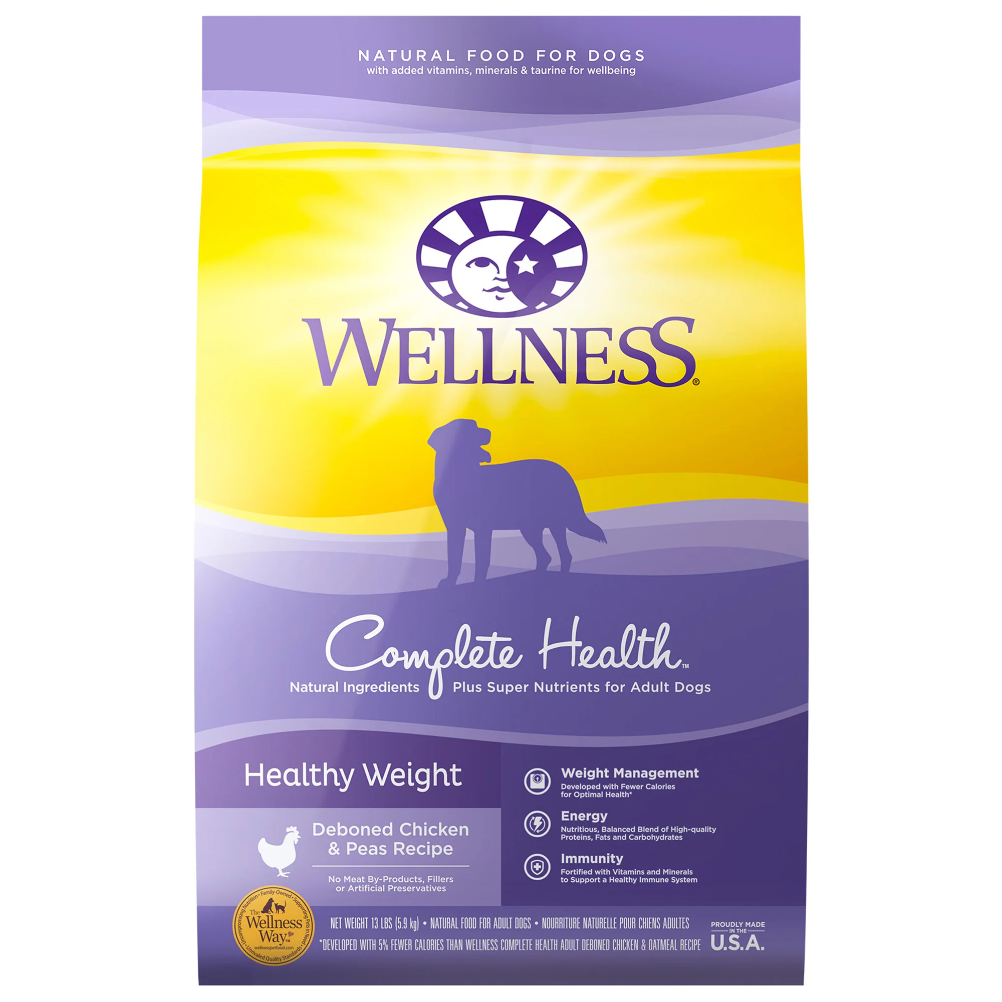 Wellness Complete Health Natural Dry Healthy Weight Dog Food Chicken & Peas 13lb Bag - Image 1