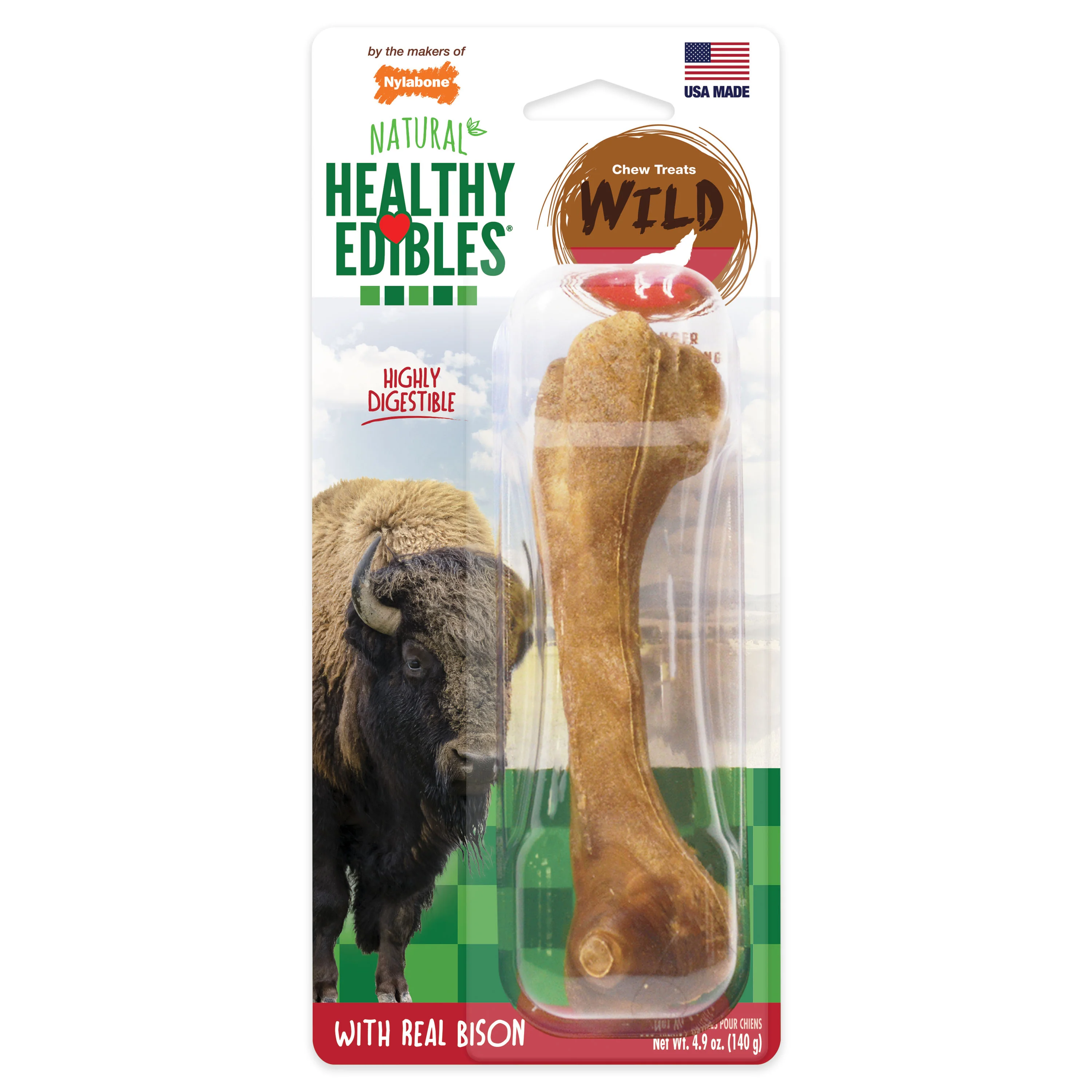 Nylabone Healthy Edibles WILD Natural Long Lasting Bison Dog Chew Treats Large/Giant - Image 1