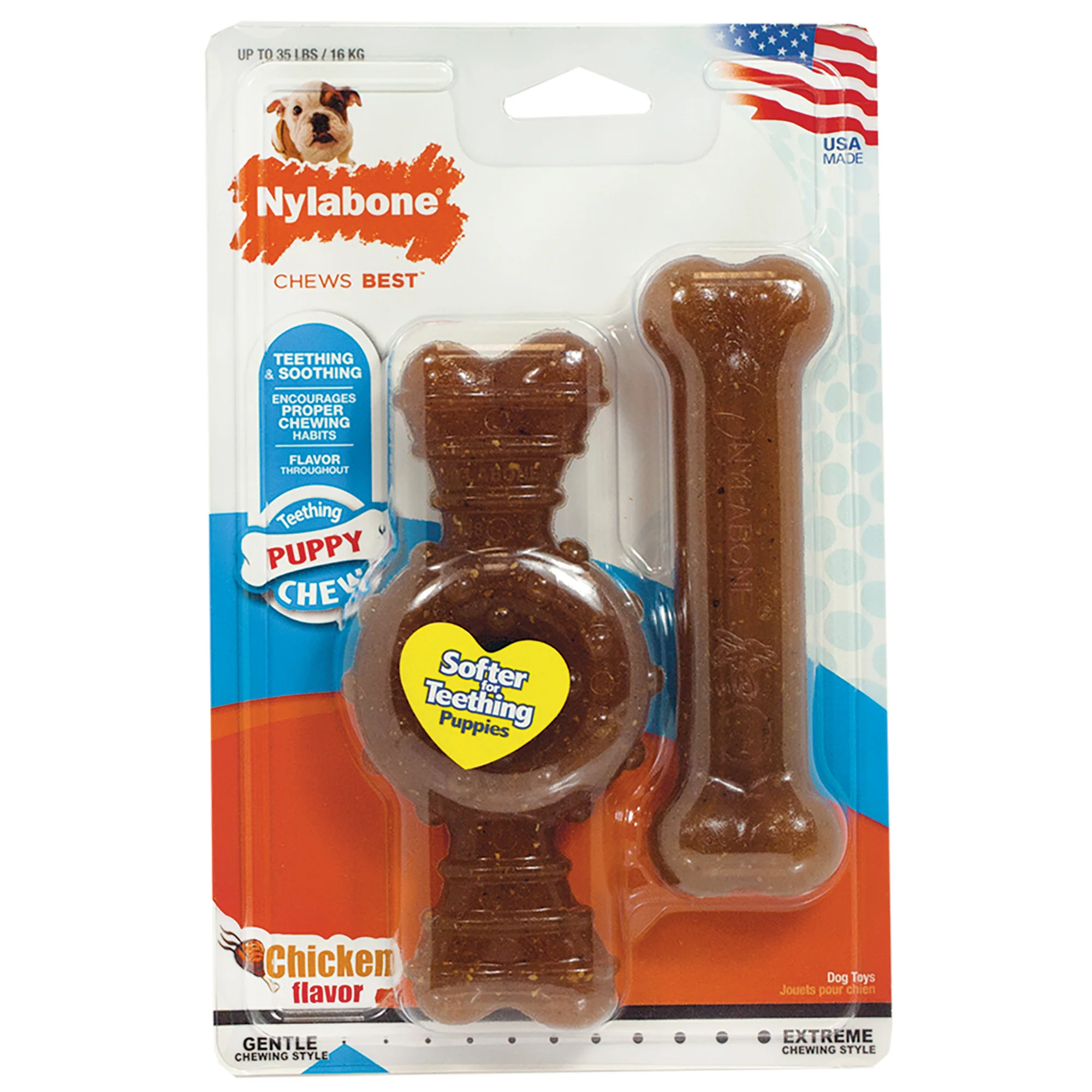Nylabone Just for Puppies Teething Chew Ring Bone Chicken Ring Bone Twin Pack Medium/Wolf - Image 1
