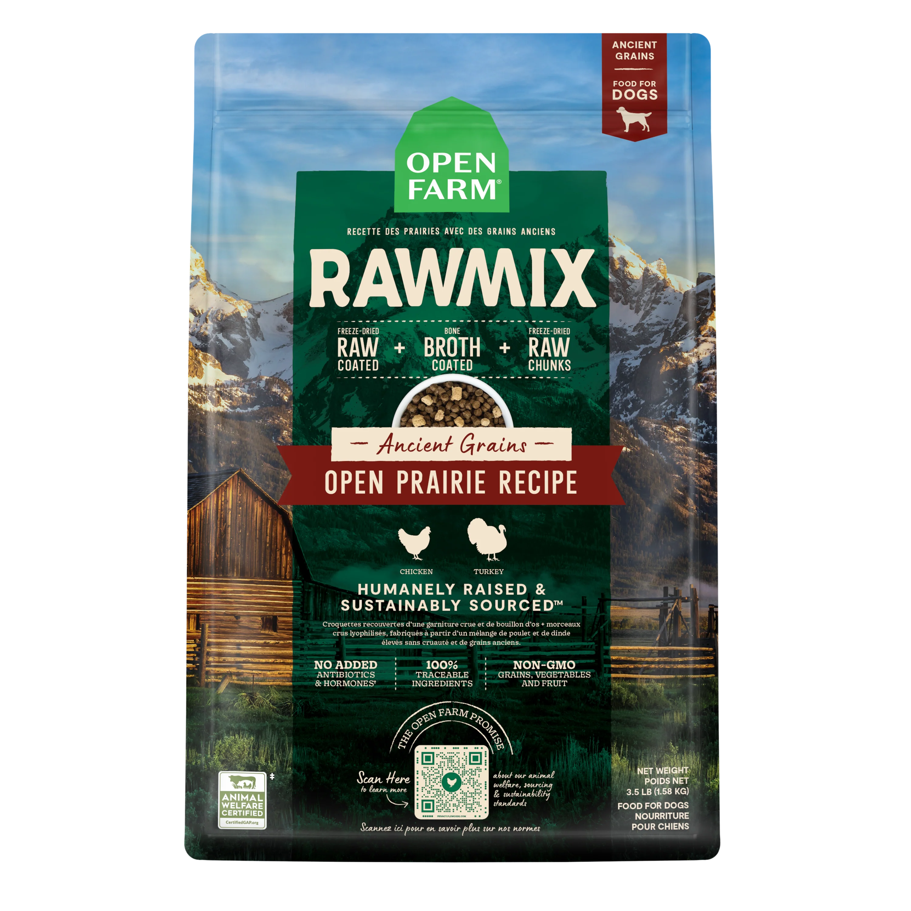 Open Farm Rawmix Open Prairie Ancient Grain Kibble For Dogs 3.5lb Bag