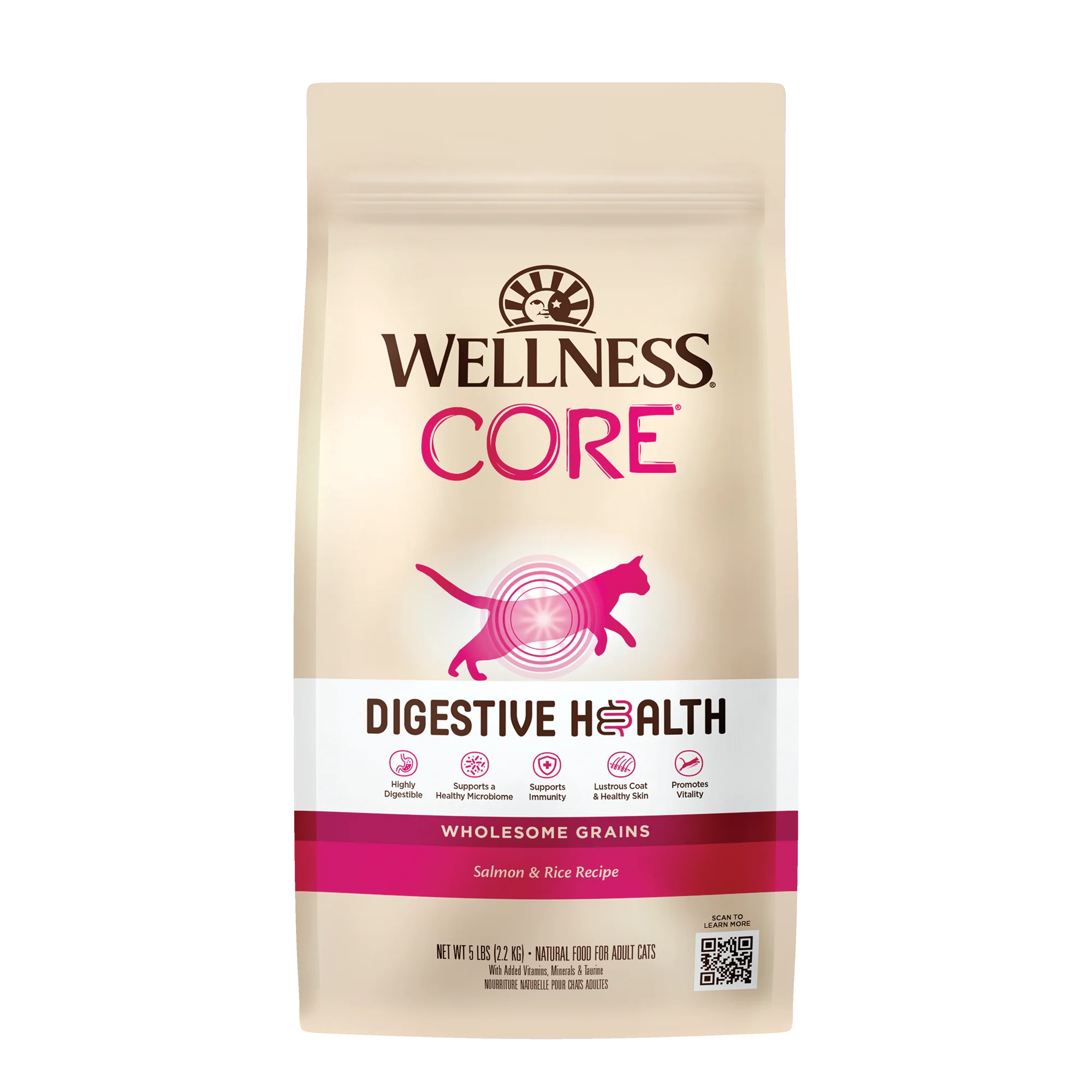 Wellness CORE Digestive Health Salmon & Rice Dry Cat Food 5lb Bag - Image 1