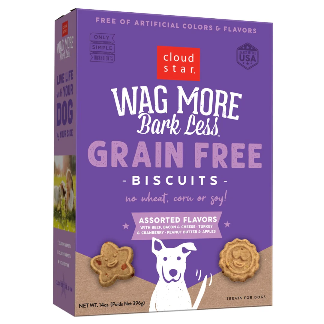 Cloud Star Wag More Bark Less Crunchy Grain Free Dog Treats, Assorted Flavors, 14 oz. Box - Image 1