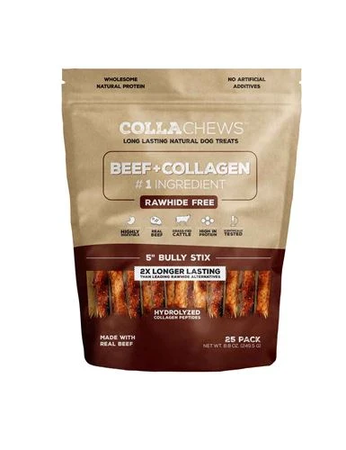 CollaChews Bully Collagen Sticks Dog Treats, 5 Inches, 25 Pk - Image 1
