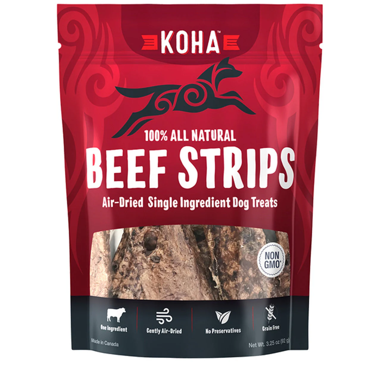 Koha Dog Grain Free Air Dried Beef Strips 3.25oz - Image 1