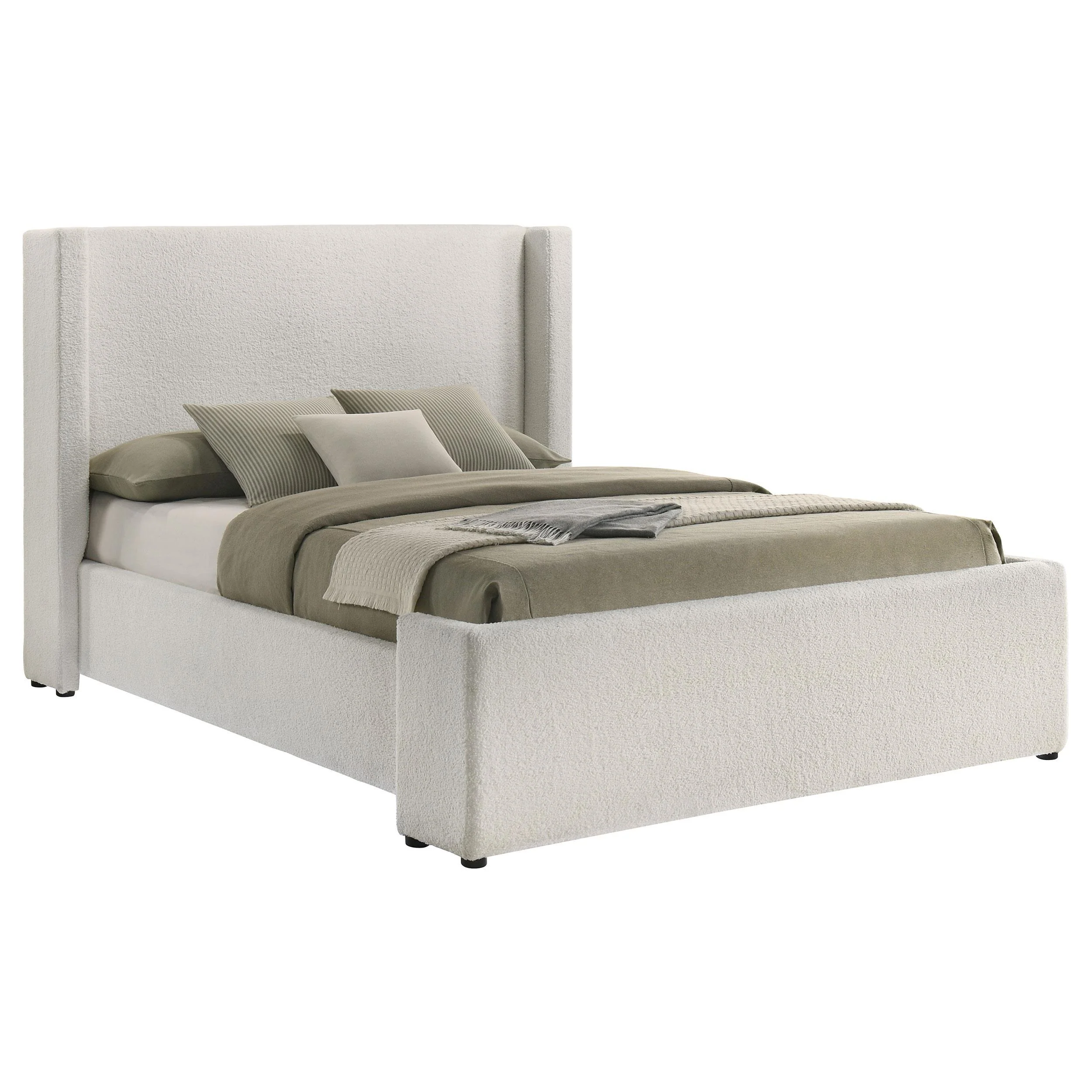 Coaster Furniture Alamosa 310078Q Boucle Upholstered Queen Wingback Bed - White - Image 1