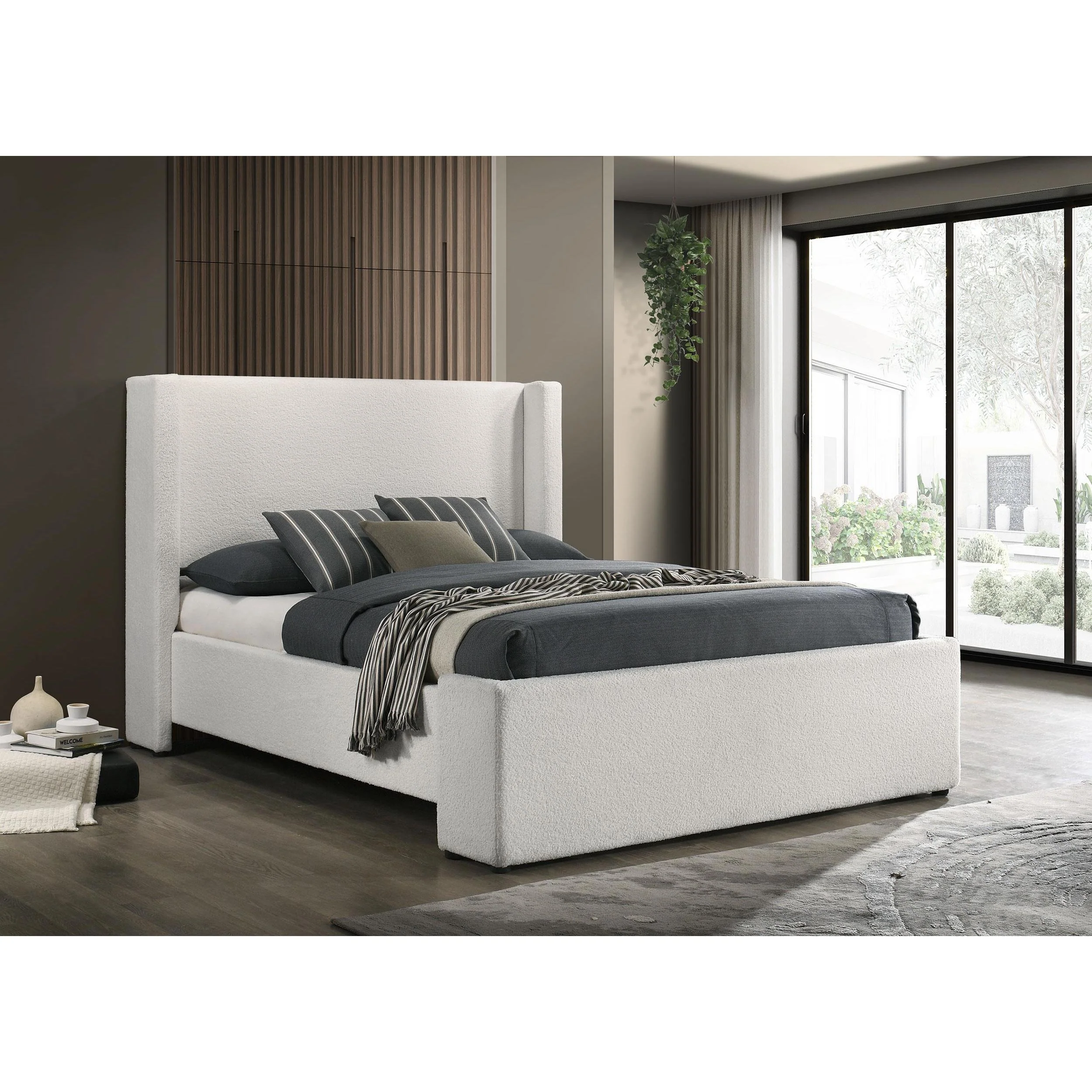 Coaster Furniture Alamosa 310078Q Boucle Upholstered Queen Wingback Bed - White - Image 2