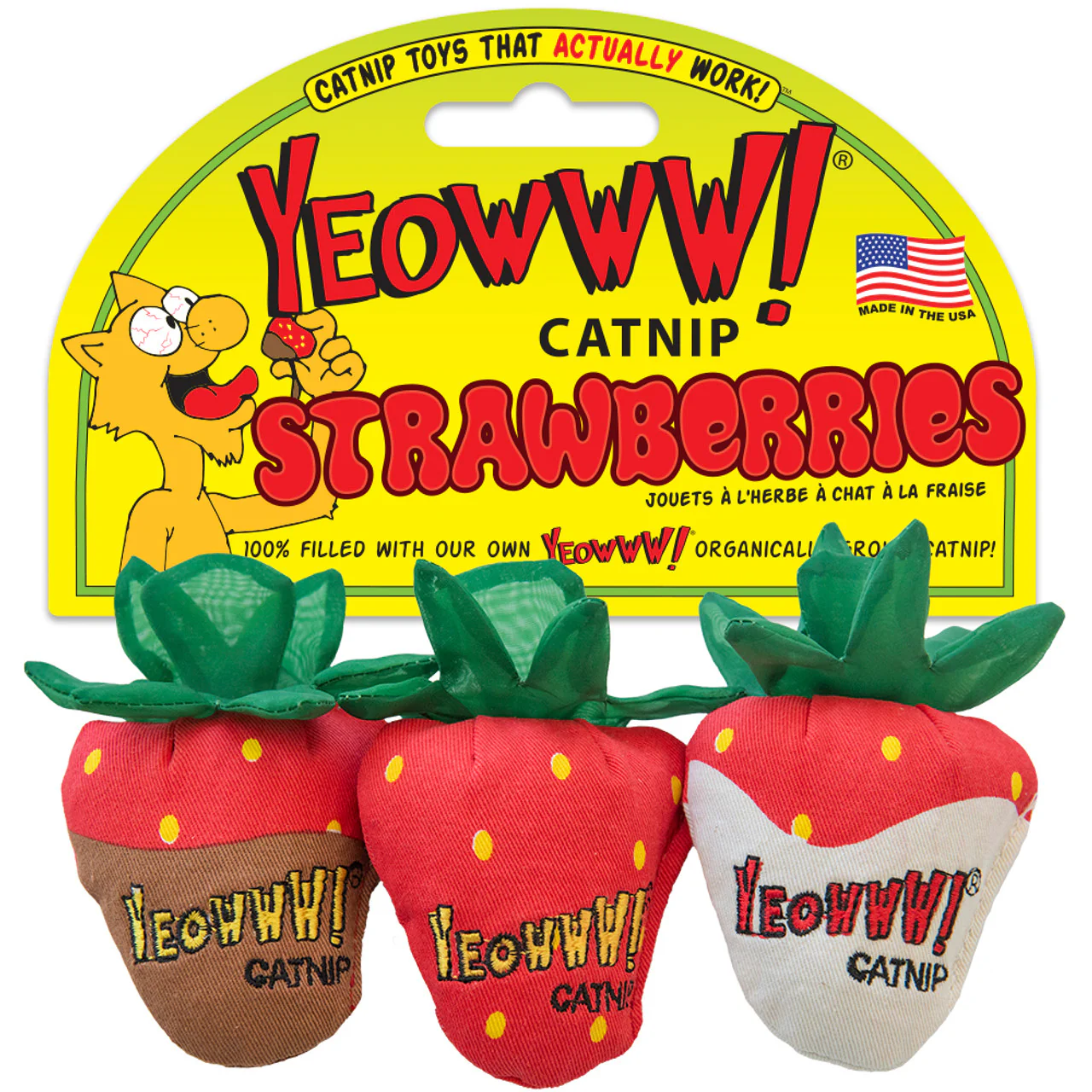 Yeowww Catnip Cat Toy Strawberries 3pk - Image 1