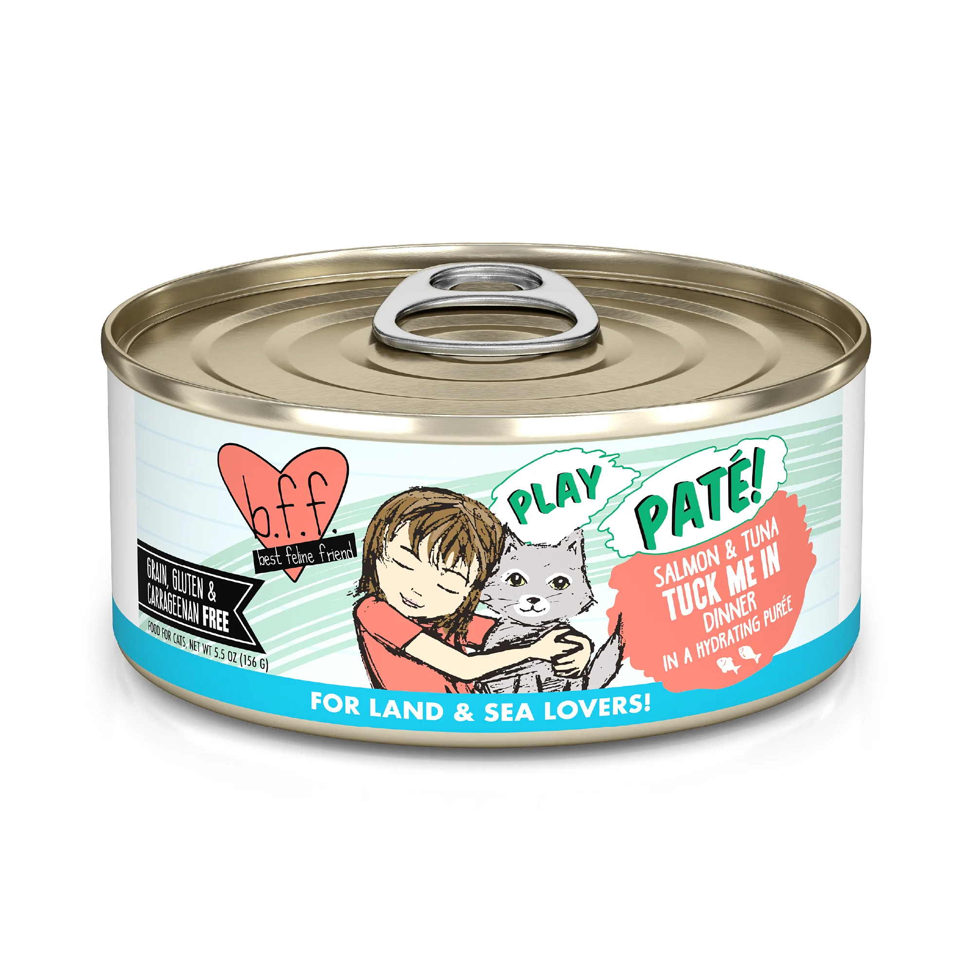 Weruva B.F.F. PLAY Pate Cat food 5.5oz Can Tuck me In Salmon and Tuna - Image 1