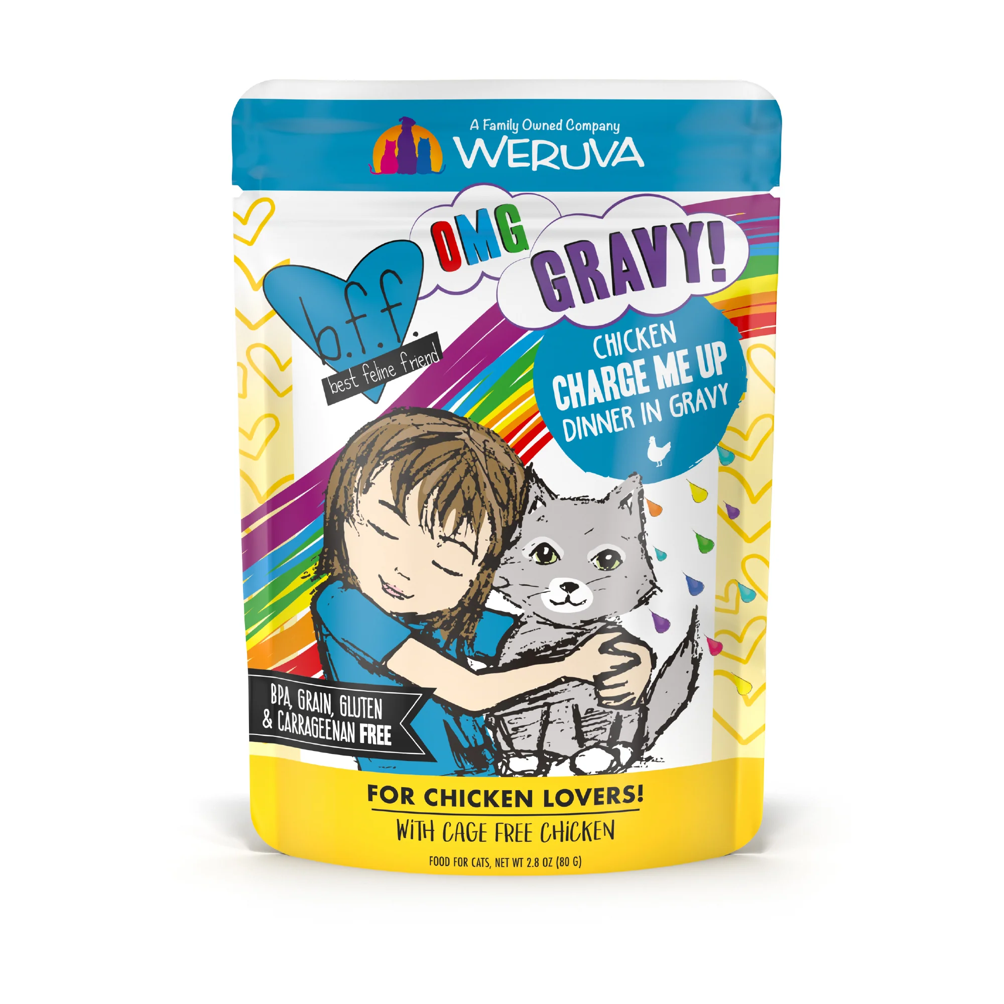 Weruva B.F.F. Oh My Gravy 2.8oz Pouch Cat food Charge Me Up - Image 1
