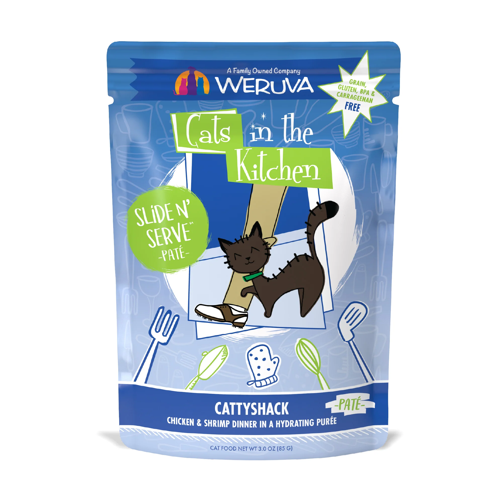 Weruva Cats in the Kitchen Slide N Serve Pouch Pate Cat food 3oz  Cattyshack Chicken & Shrimp - Image 1