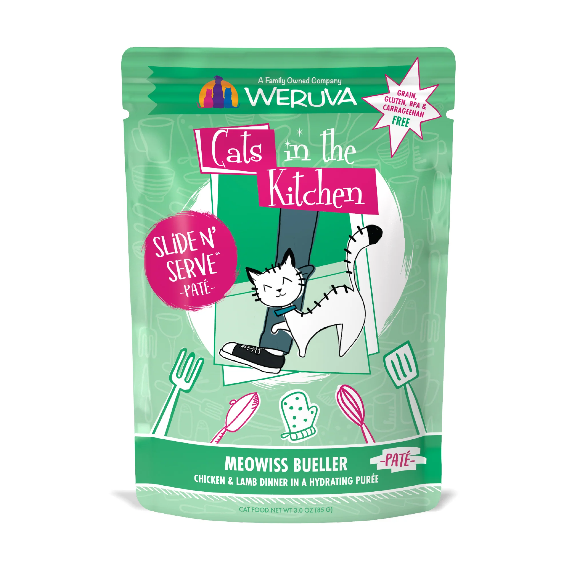 Weruva Cats in the Kitchen Slide N Serve Pouch Pate Cat food 3oz  Meowiss Bueller - Image 1