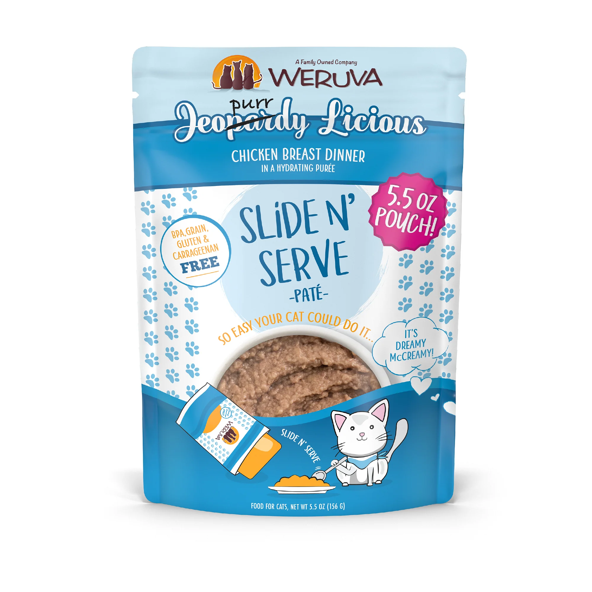 Weruva Pate 5.5oz Slide N Serve Pouch Cat food Jeopurrdy - Image 1