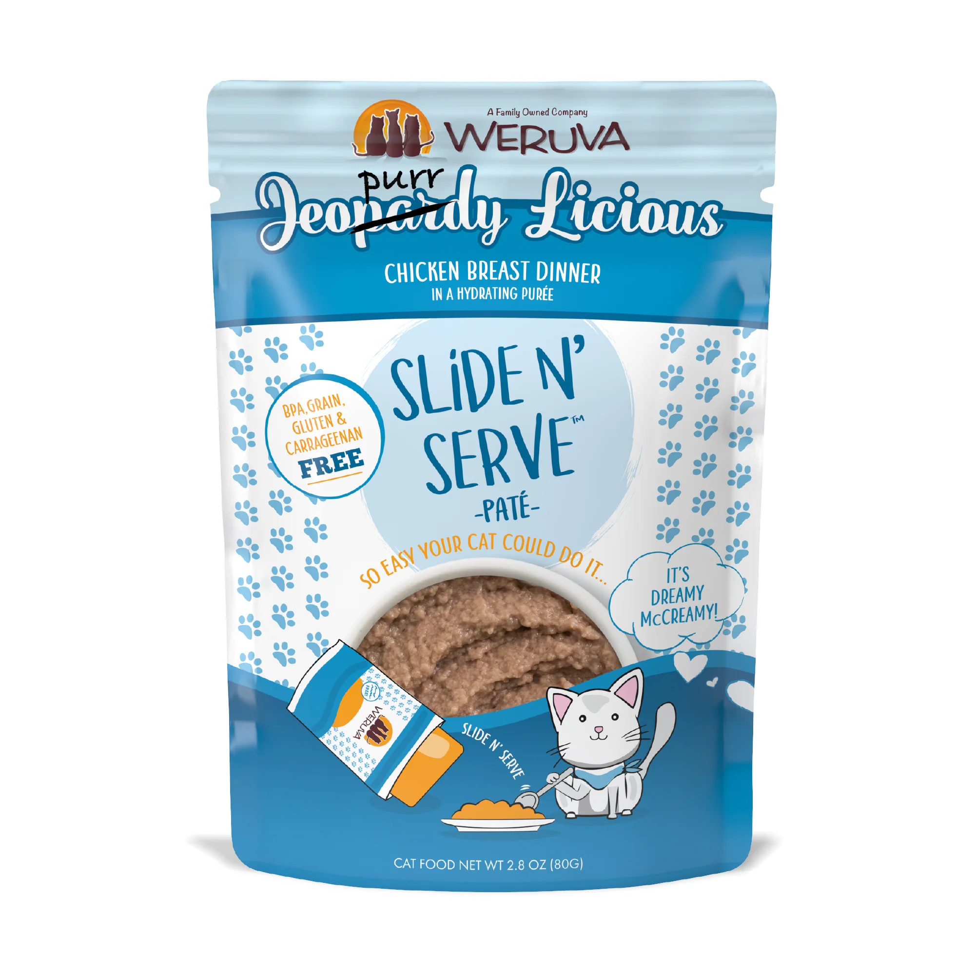 Weruva Pate 2.8oz Slide N Serve Pouch Cat food Jeopurrdy - Image 1