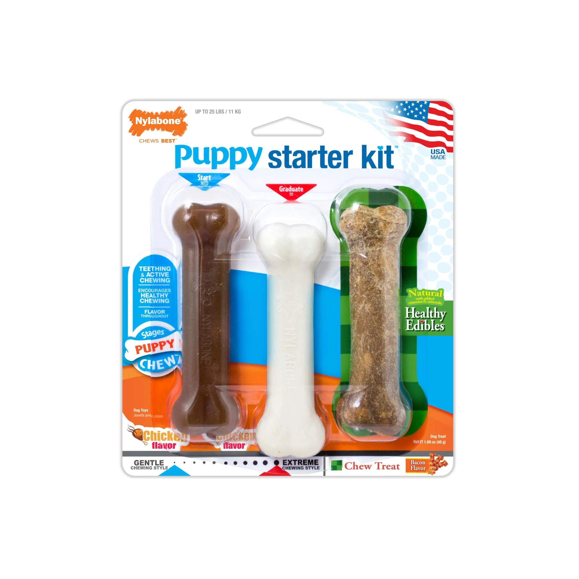 Nylabone Just For Puppies Chew Toy & Treat Starter Kit  Chicken & Bacon - Image 1