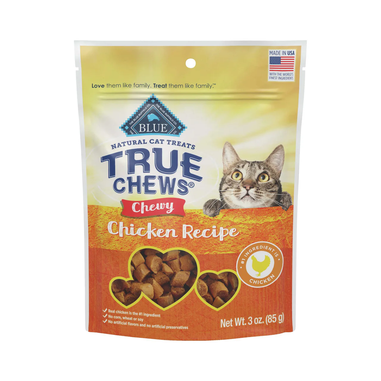 Blue Buffalo True Chews Natural Chewy Cat Treats, Chicken 3oz bag - Image 1