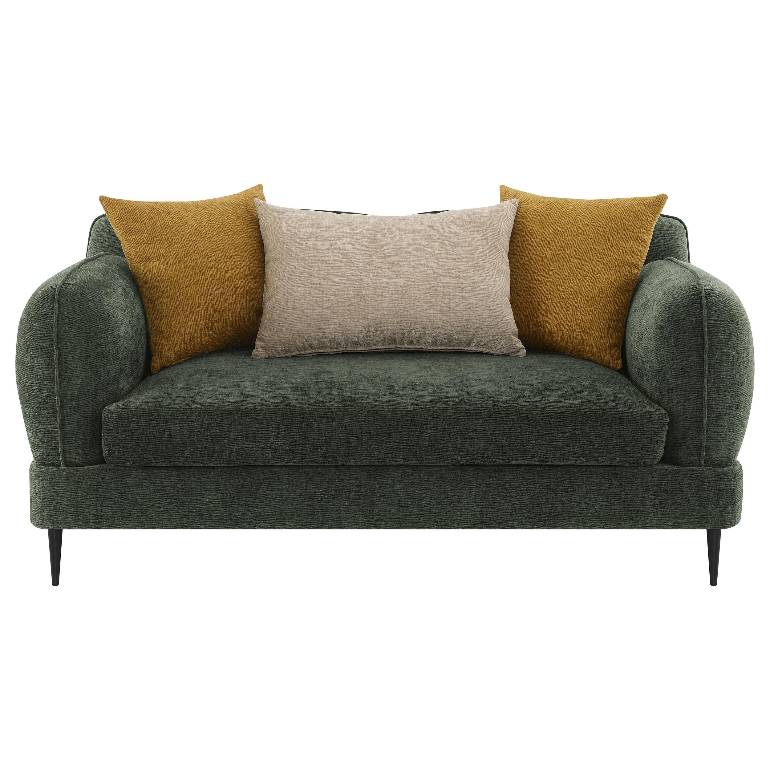 Coaster Furniture Jade 509132 Chenille Upholstered Modern Track Arm Loveseat - Green - Image 2