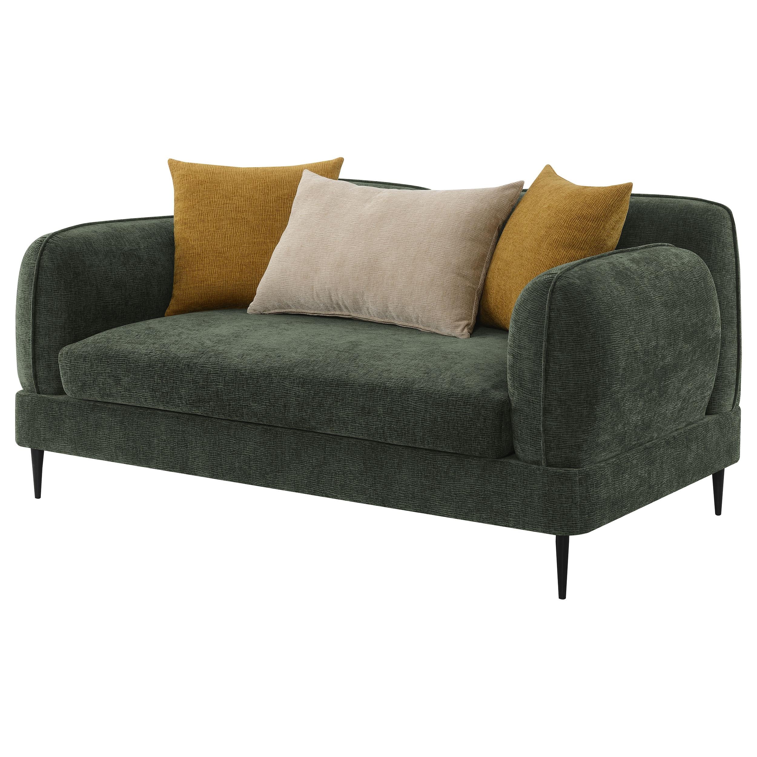 Coaster Furniture Jade 509132 Chenille Upholstered Modern Track Arm Loveseat - Green - Image 3