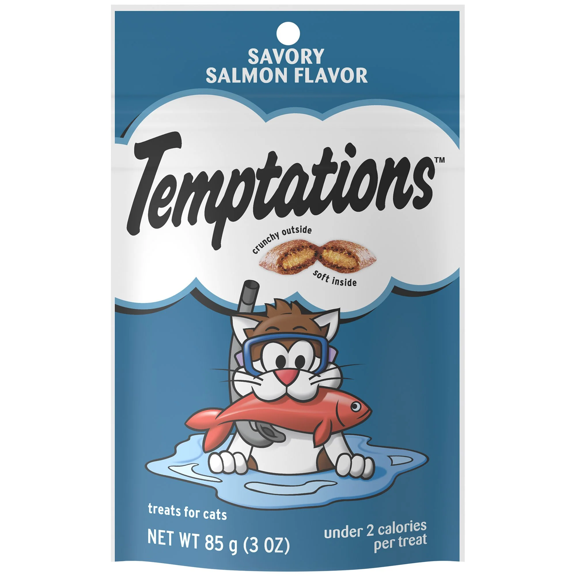 TEMPTATIONS Classic Crunchy and Soft Cat Treats Savory Salmon Flavor  3 oz. Pouch - Image 1
