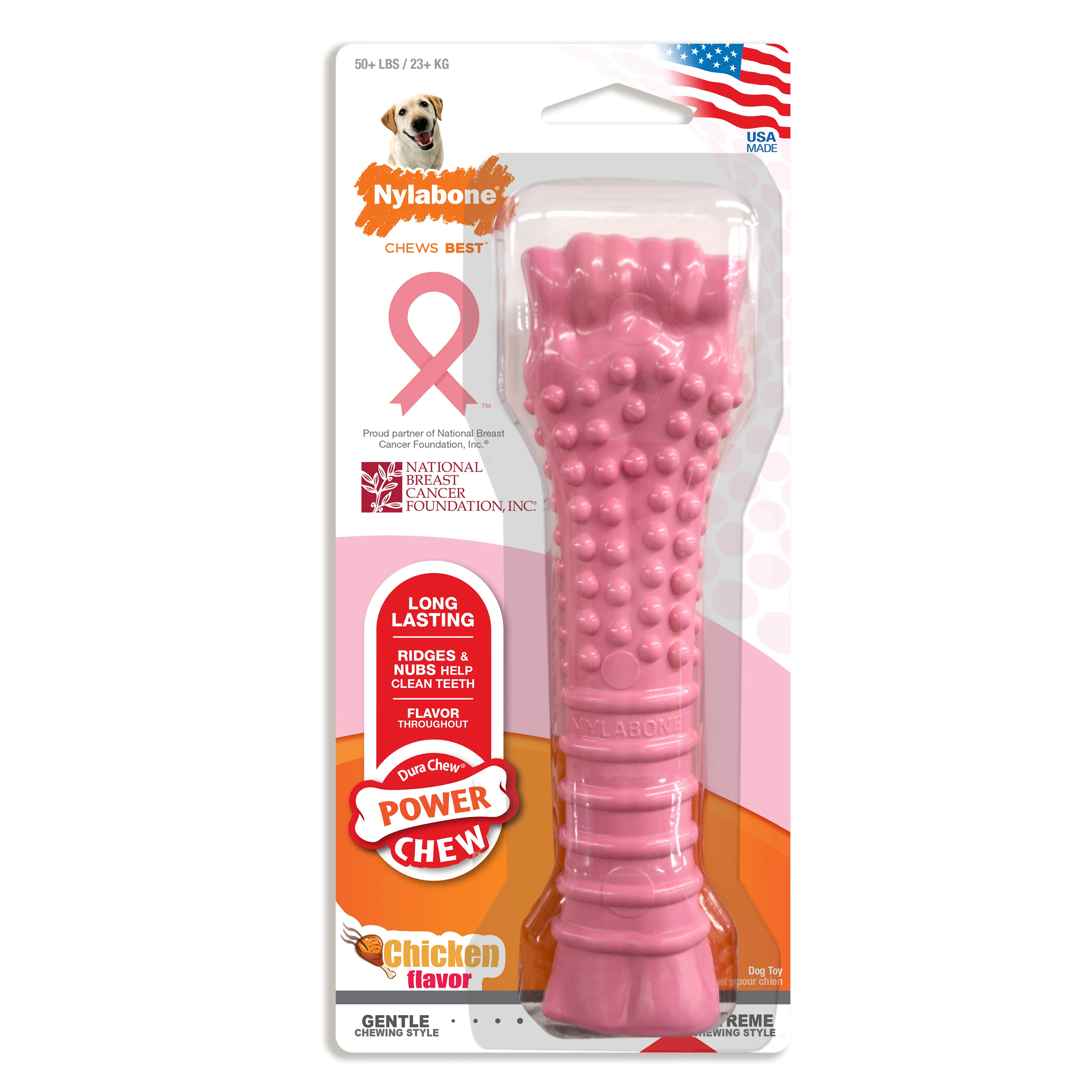 Nylabone Breast Cancer Awareness Pink Power Chew Textured Dog Toy Chicken X-Large/Souper - Image 1