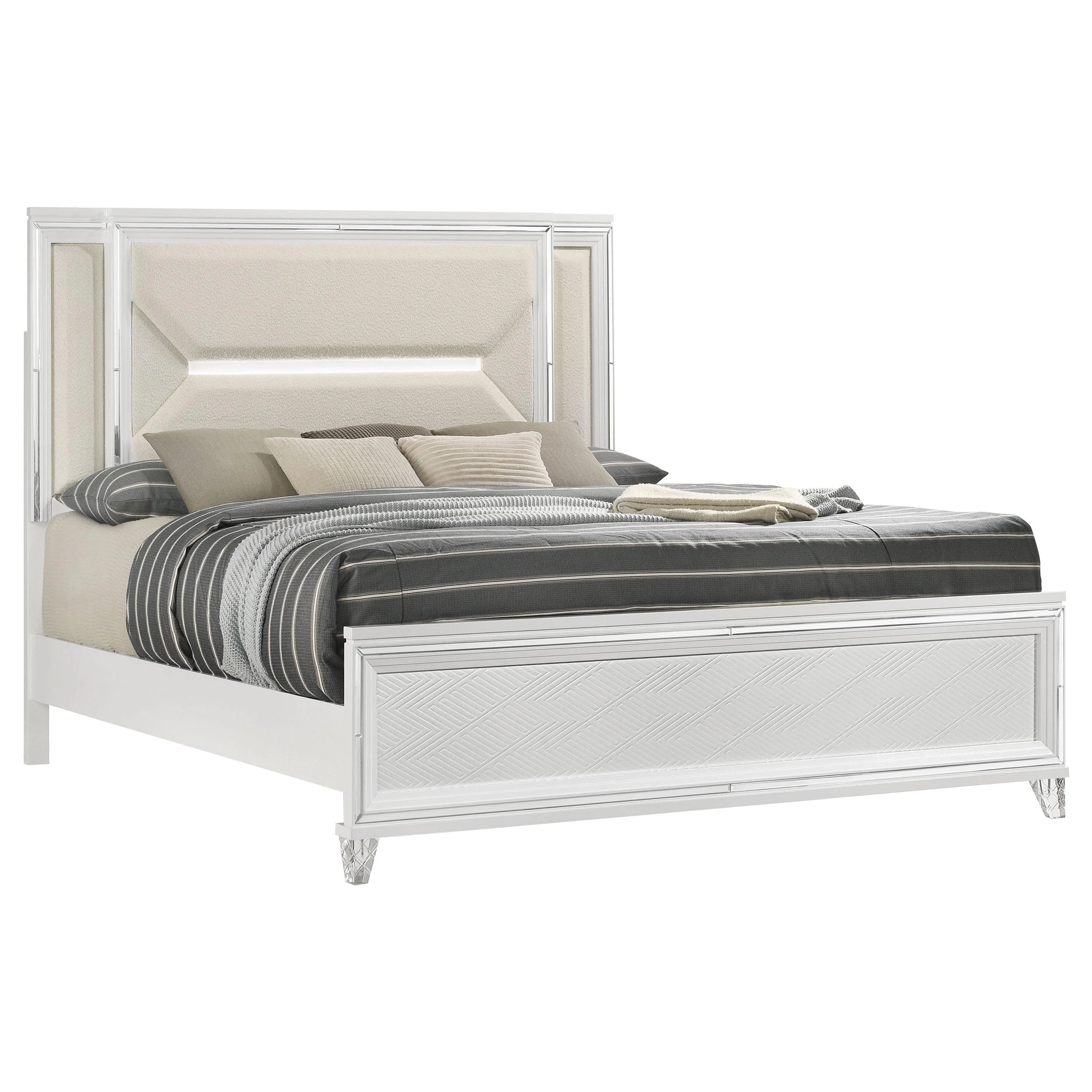 Coaster Furniture Marmore 224961Q 64-inch Queen Panel Bed LED Headboard - White - Image 1