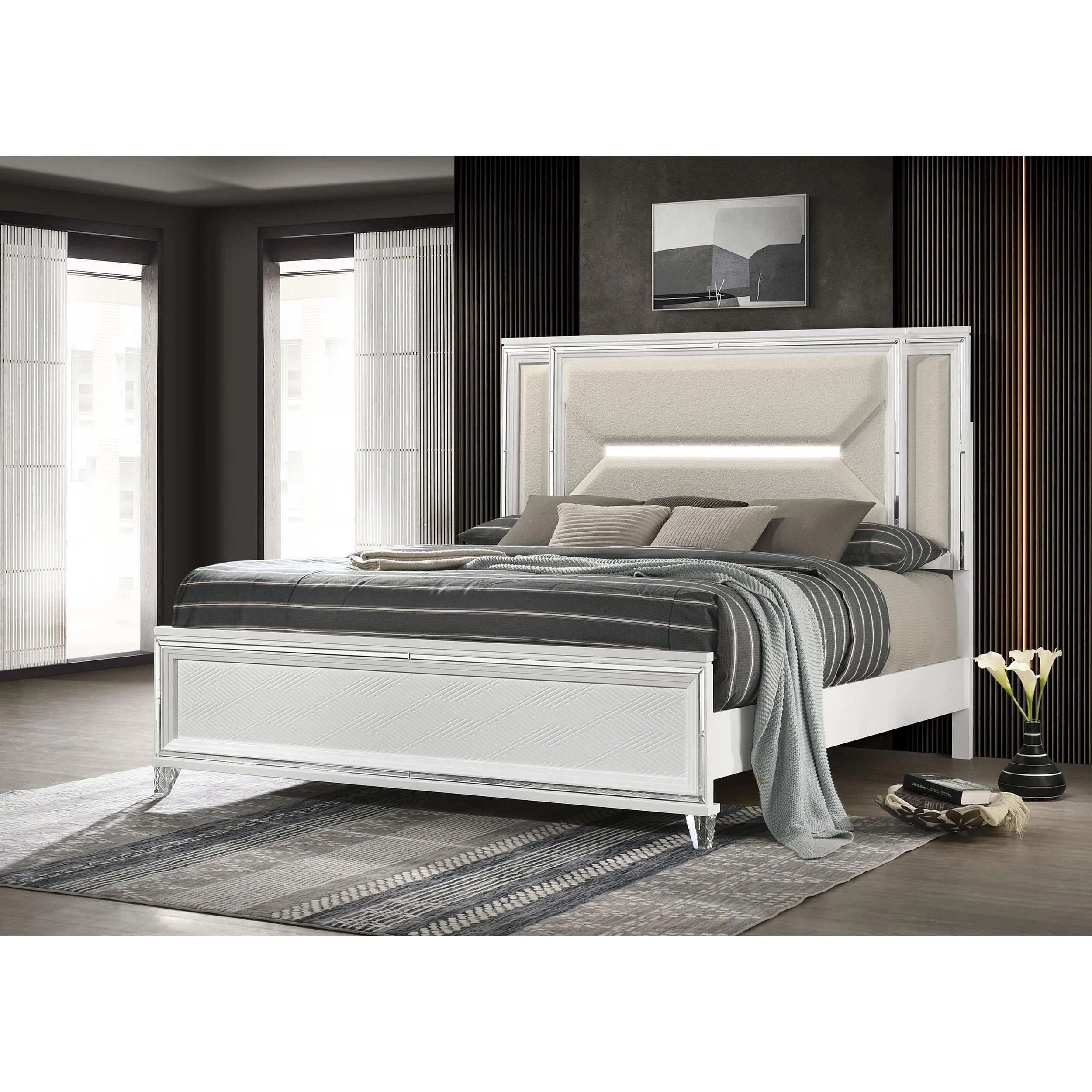 Coaster Furniture Marmore 224961Q 64-inch Queen Panel Bed LED Headboard - White - Image 2